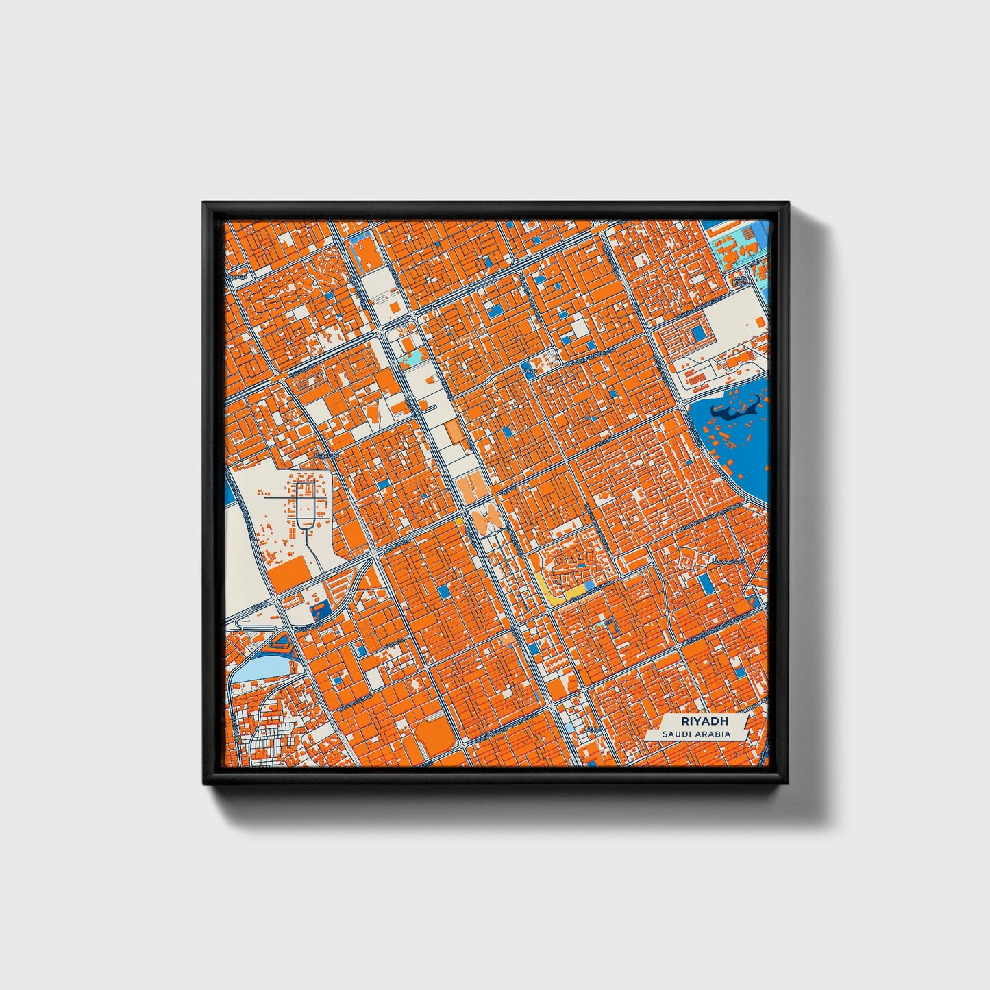 Riyadh Saudi Arabia Colorful City Map Canvas Print • Black Framed