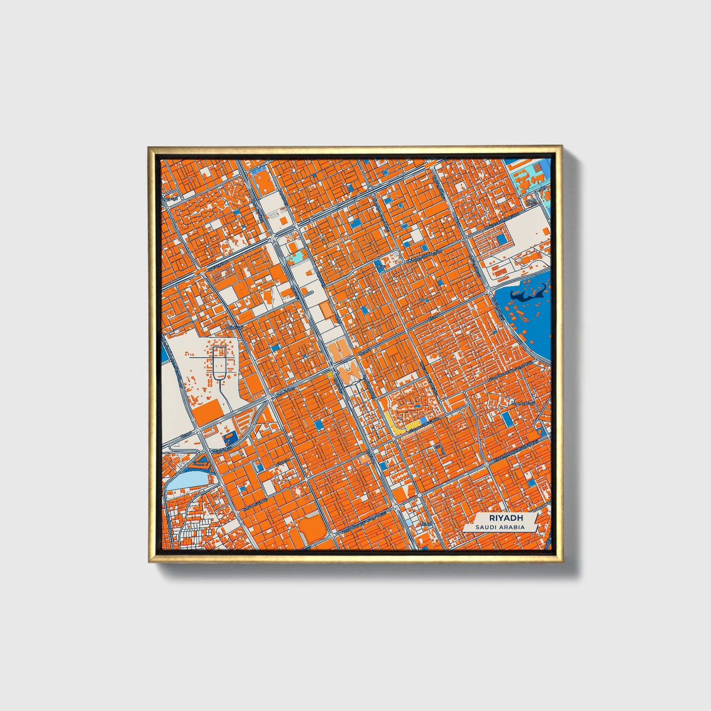 Riyadh Saudi Arabia Colorful City Map Canvas Print • Gold Framed