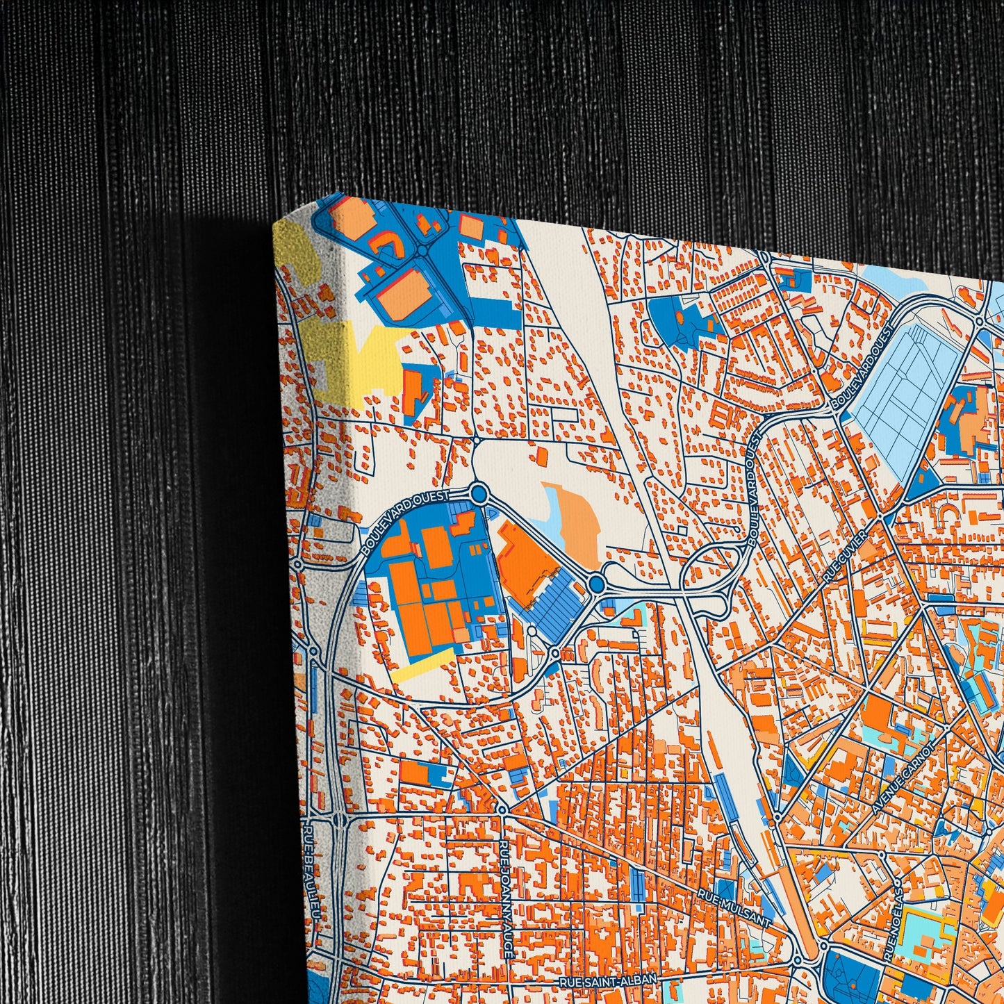 Roanne France Colorful City Map Canvas Print Detail