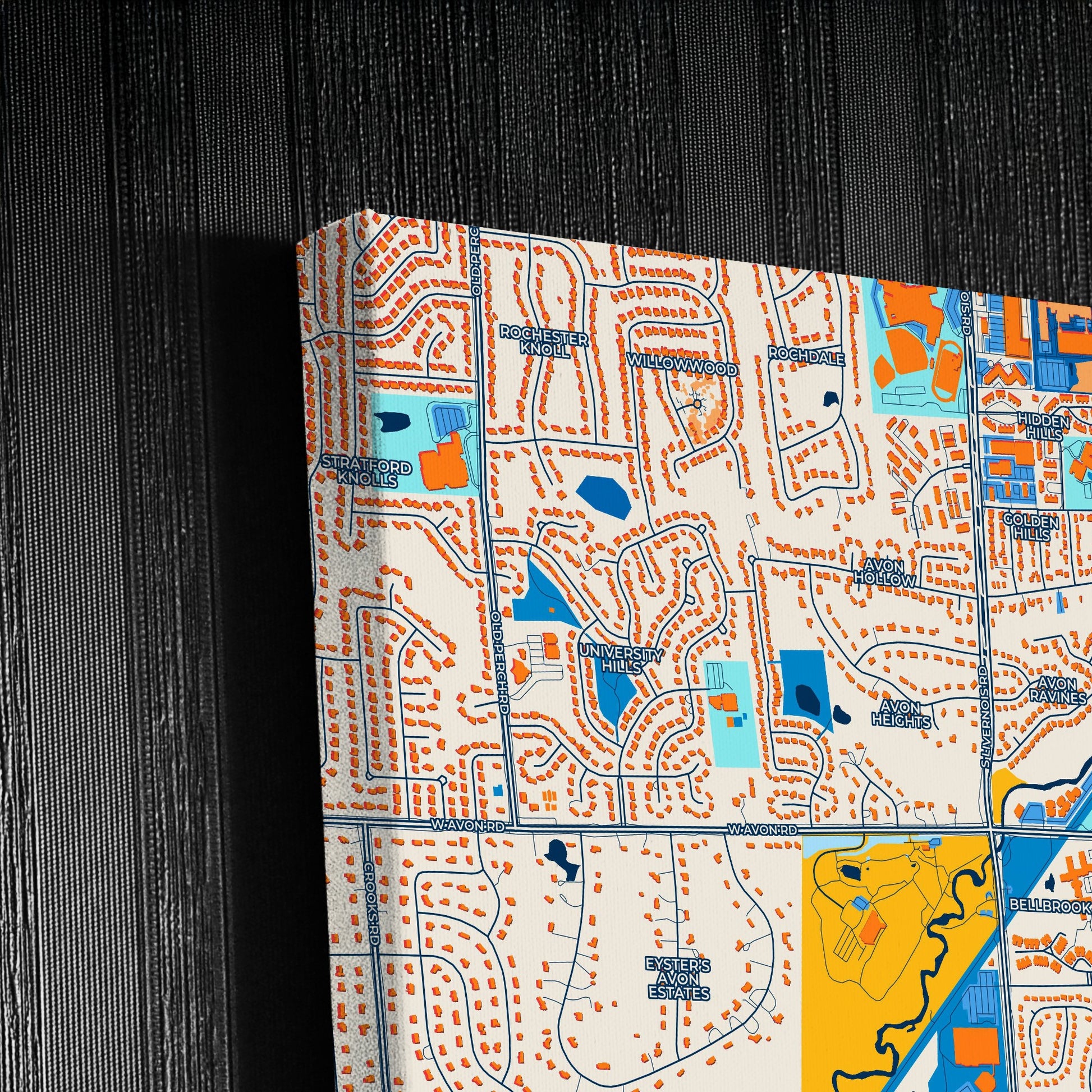 Rochester Hills Michigan Colorful City Map Canvas Print Detail