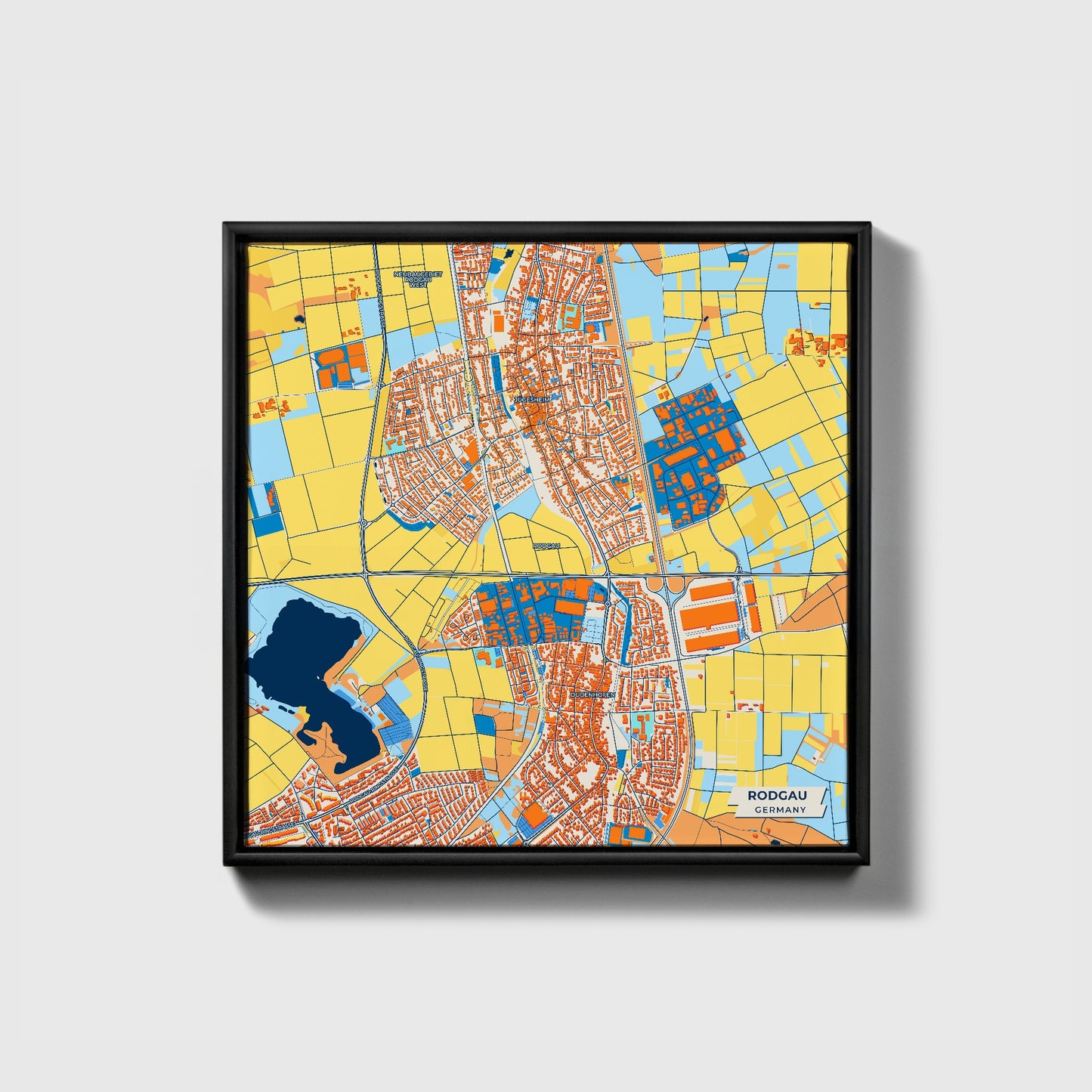 Rodgau Germany Colorful City Map Canvas Print • Black Framed