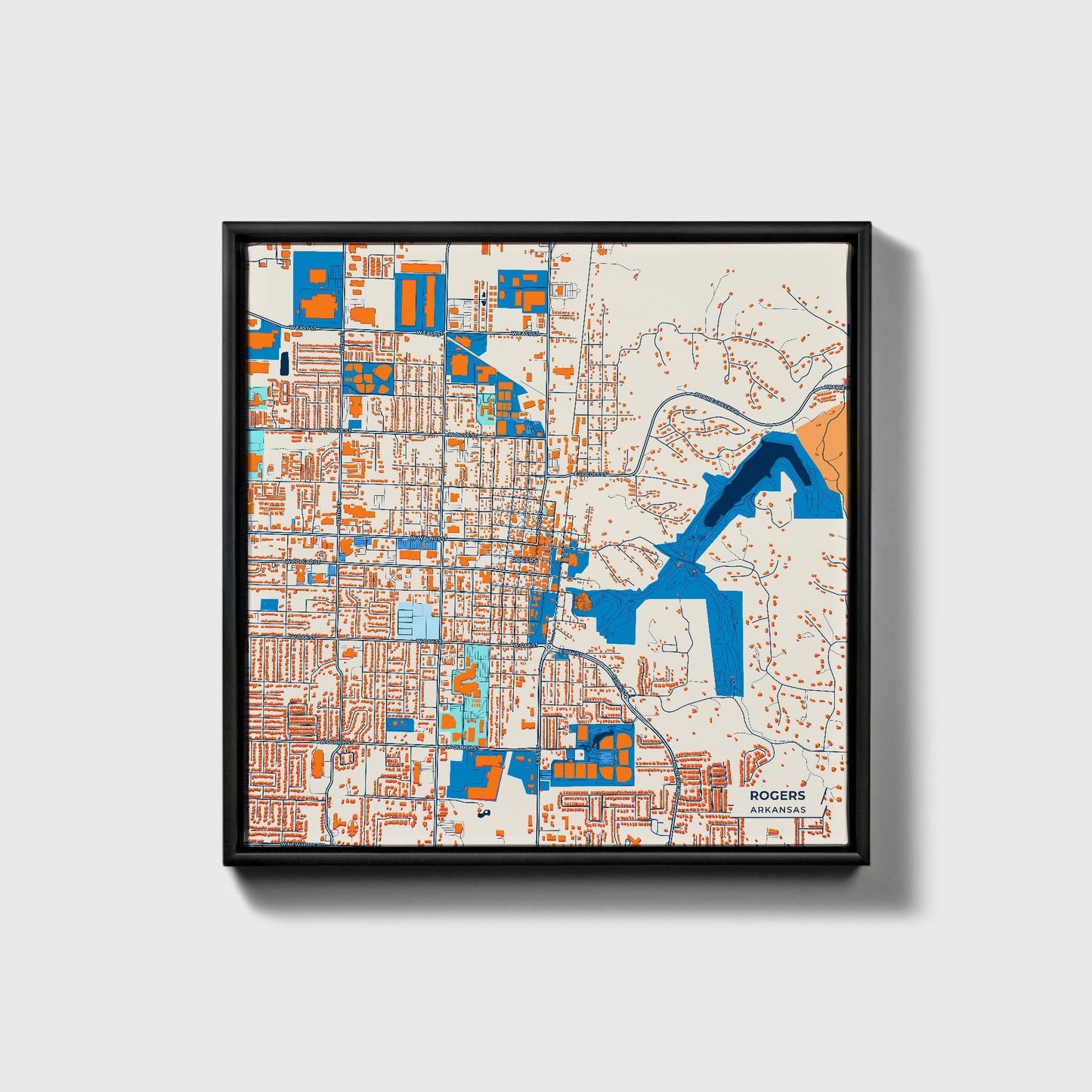 Rogers Arkansas Colorful City Map Canvas Print • Black Framed