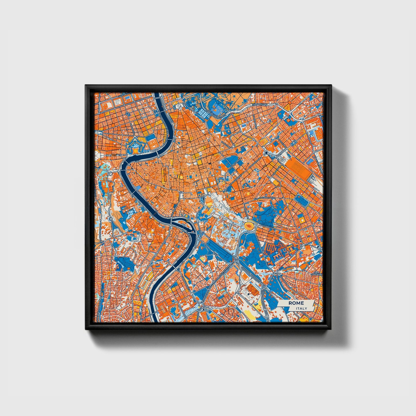 Roma Italy Colorful City Map Canvas Print • Black Framed
