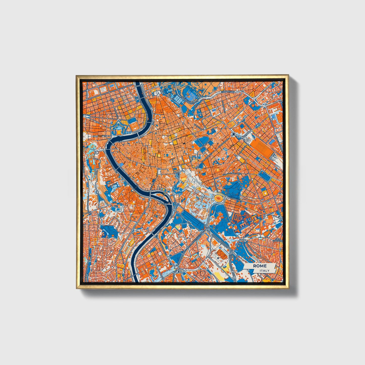 Roma Italy Colorful City Map Canvas Print • Gold Framed