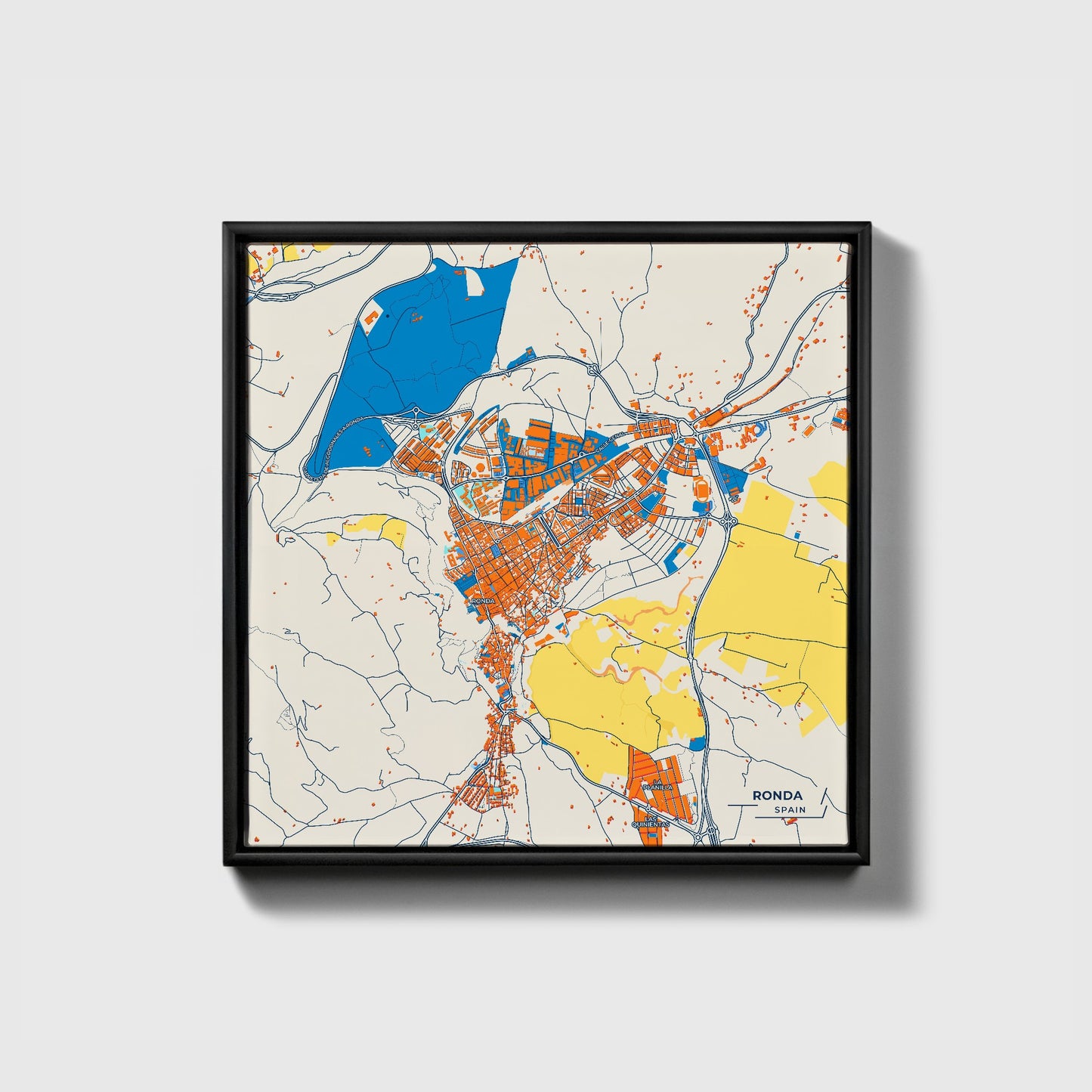 Ronda Spain Colorful City Map Canvas Print • Black Framed