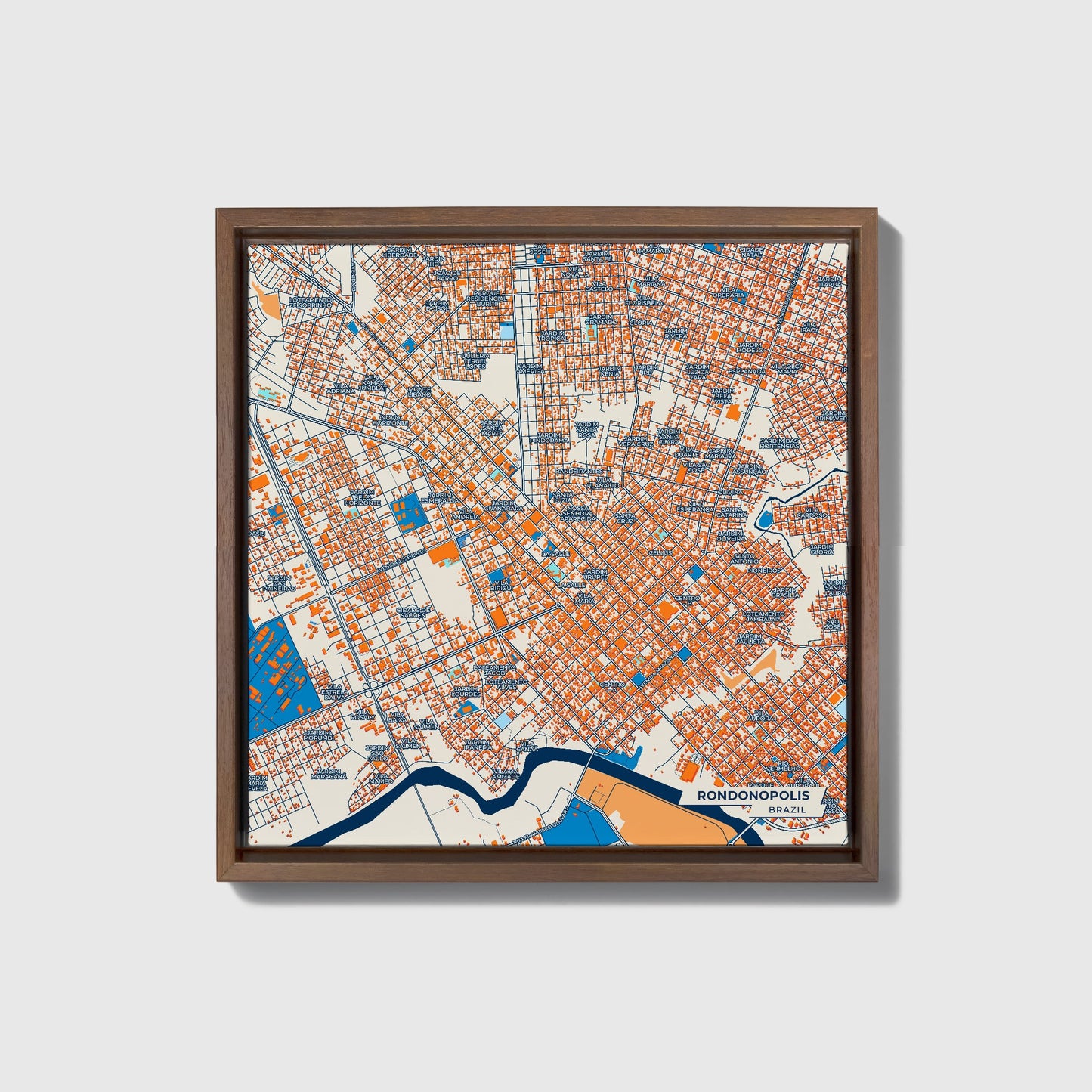 Rondonopolis Brazil Colorful City Map Canvas Print • Dark Wooden Framed