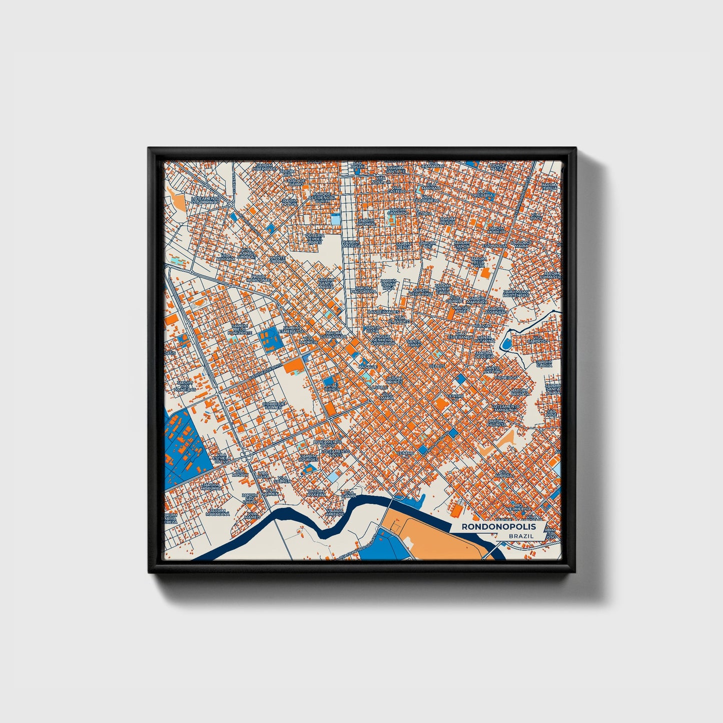 Rondonopolis Brazil Colorful City Map Canvas Print • Black Framed