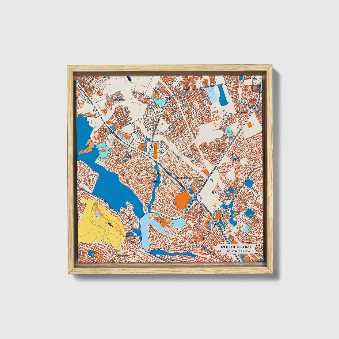 Roodepoort South Africa Colorful City Map Canvas Print • Natural Wooden Framed