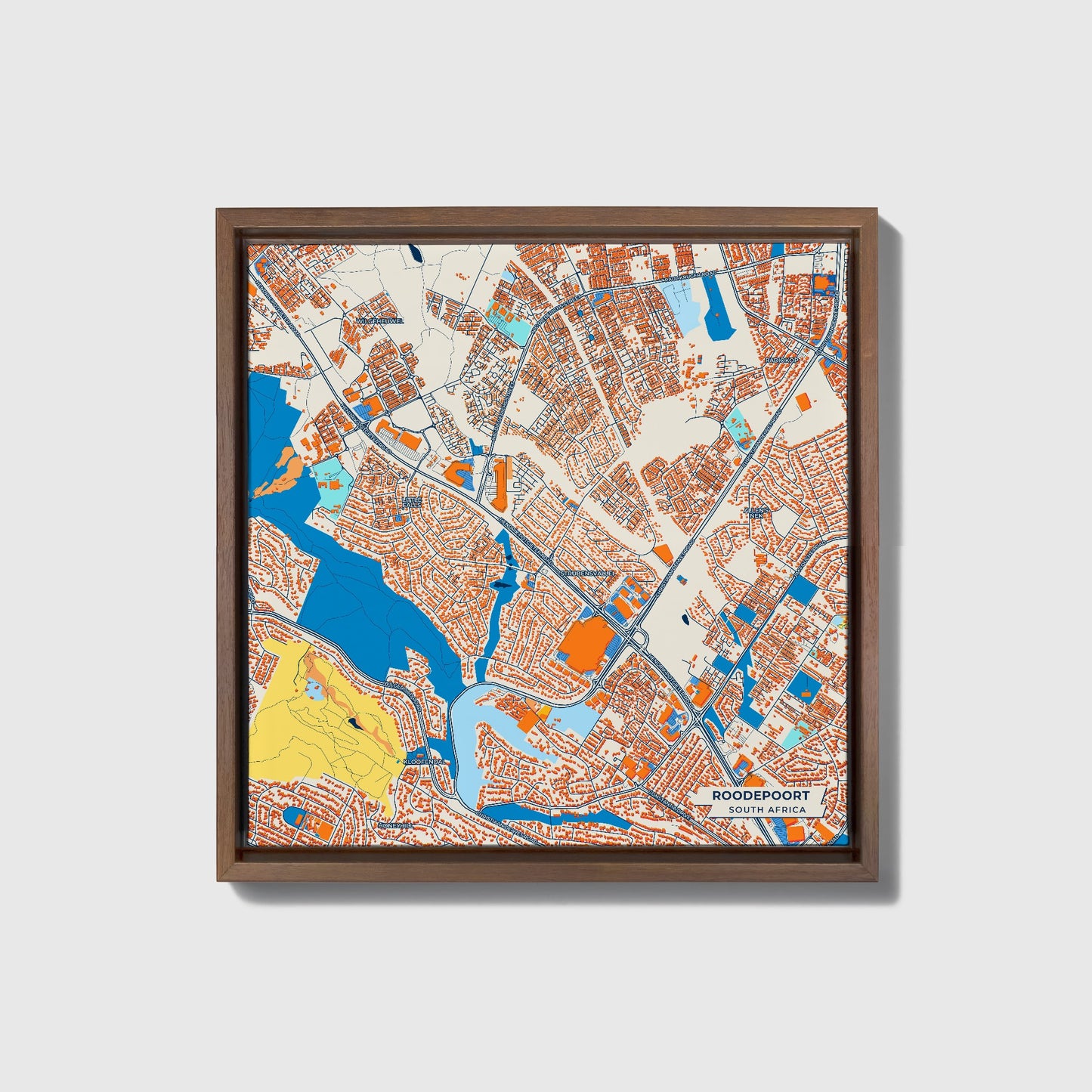 Roodepoort South Africa Colorful City Map Canvas Print • Dark Wooden Framed