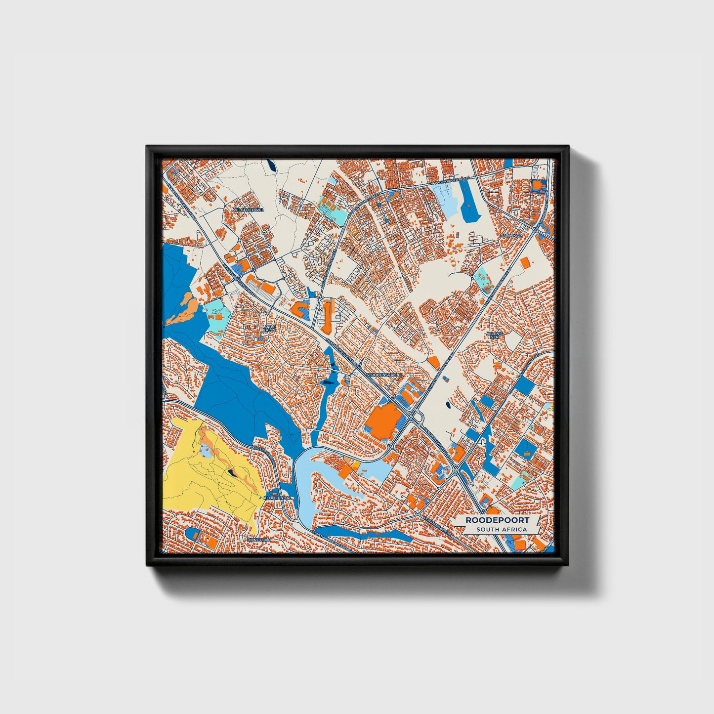 Roodepoort South Africa Colorful City Map Canvas Print • Black Framed