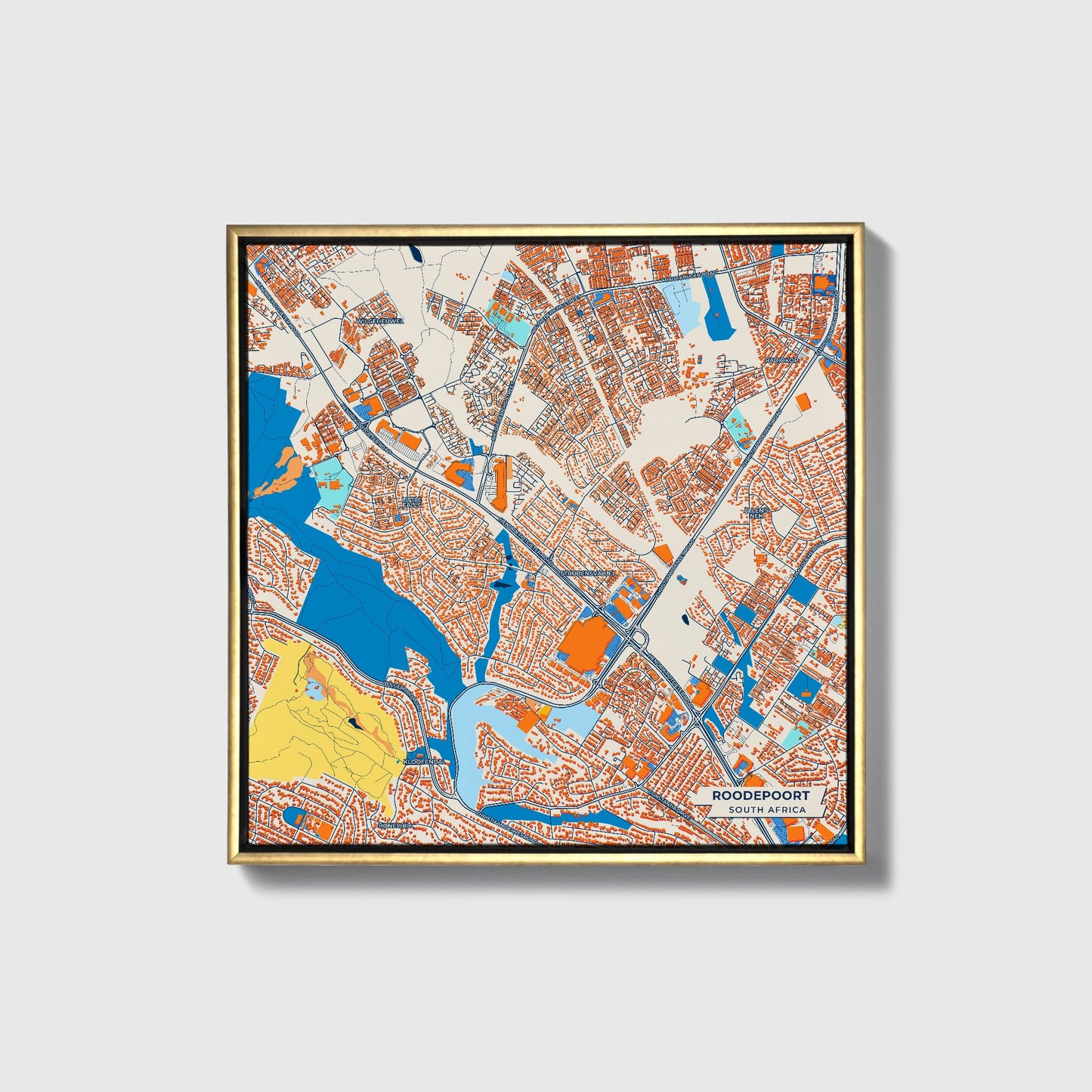 Roodepoort South Africa Colorful City Map Canvas Print • Gold Framed