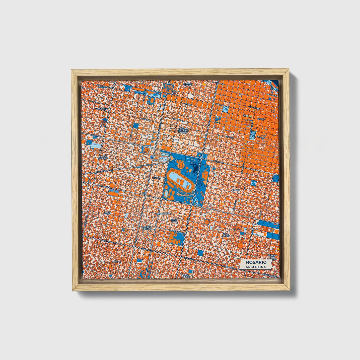 Rosario Argentina Colorful City Map Canvas Print • Natural Wooden Framed