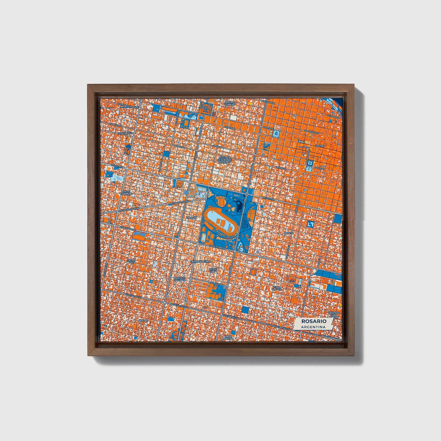 Rosario Argentina Colorful City Map Canvas Print • Dark Wooden Framed