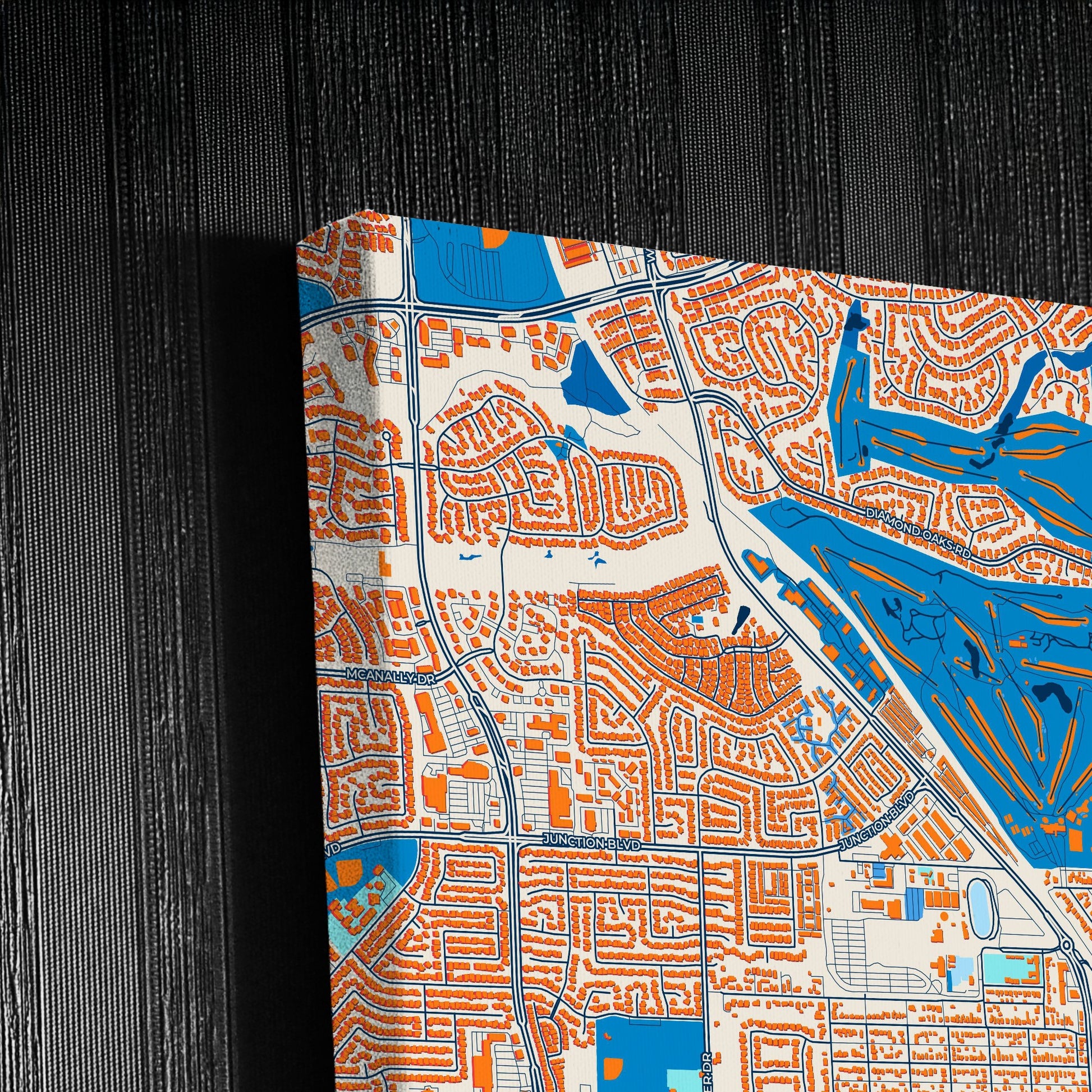 Roseville California Colorful City Map Canvas Print Detail