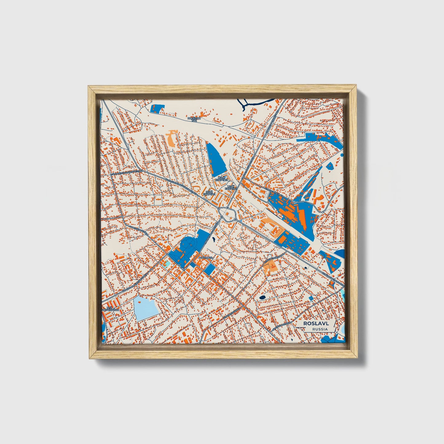 Рославль Russia Colorful City Map Canvas Print • Natural Wooden Framed