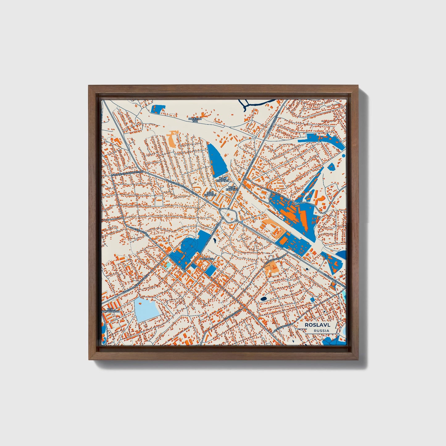 Рославль Russia Colorful City Map Canvas Print • Dark Wooden Framed
