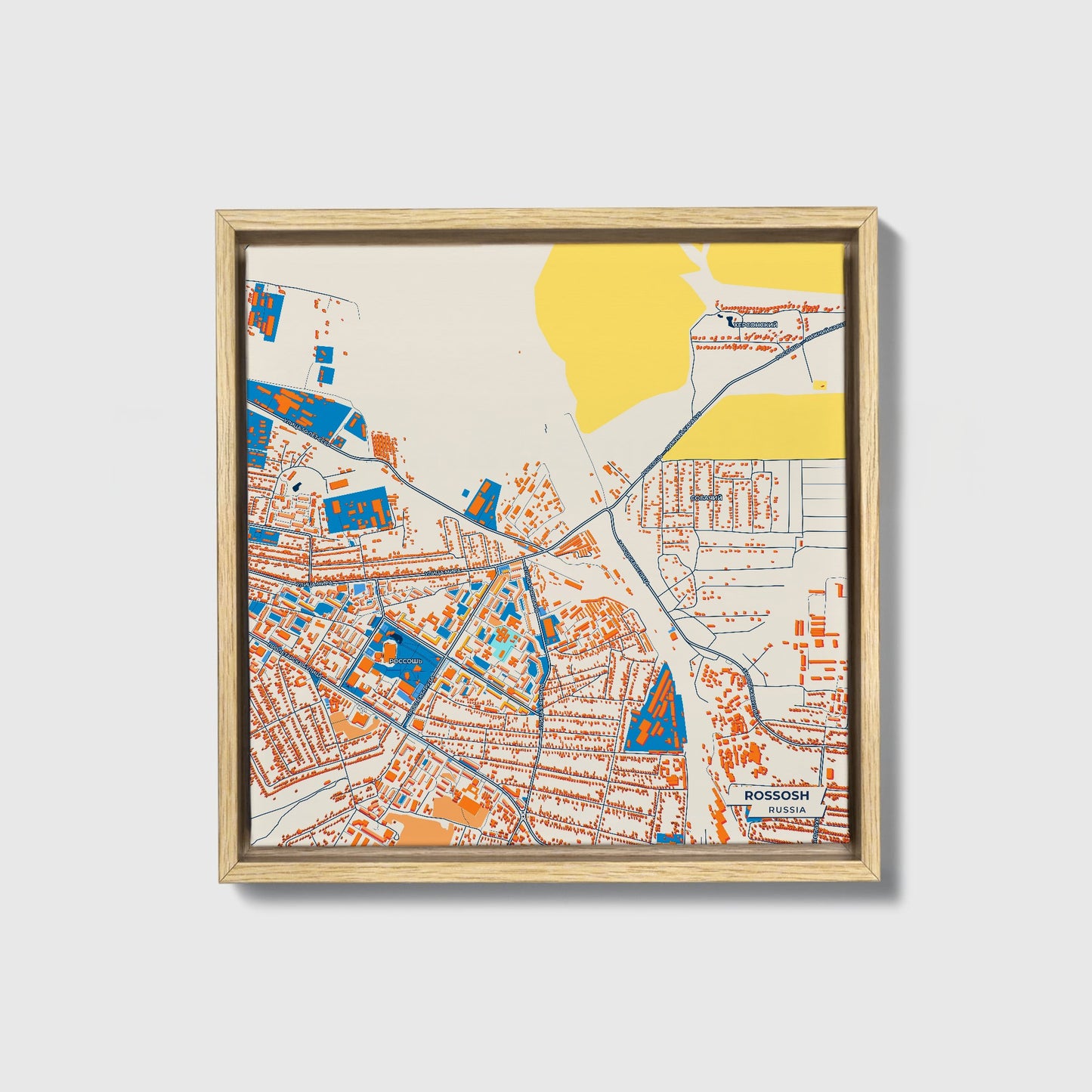 Россошь Russia Colorful City Map Canvas Print • Natural Wooden Framed