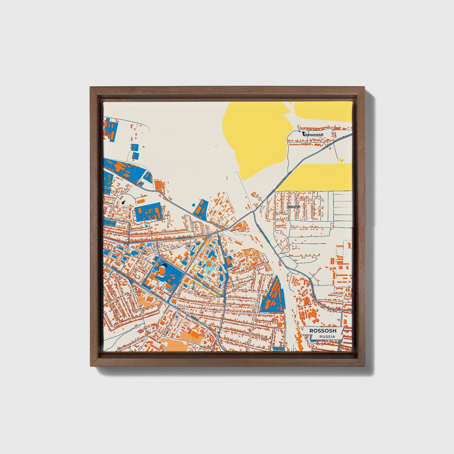 Россошь Russia Colorful City Map Canvas Print • Dark Wooden Framed