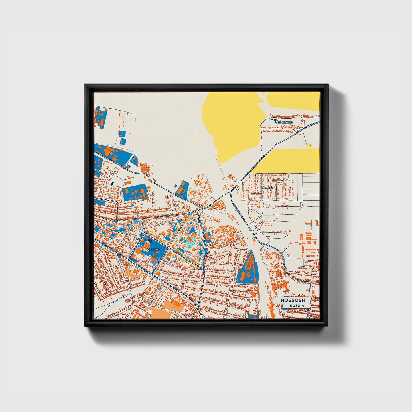 Россошь Russia Colorful City Map Canvas Print • Black Framed