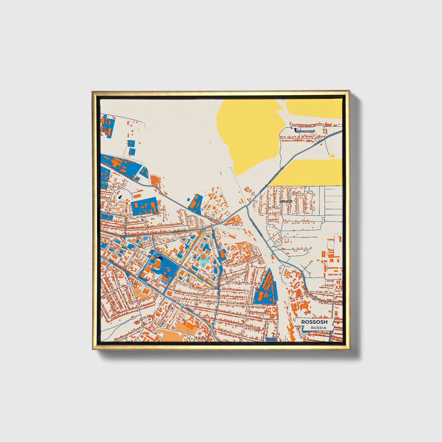 Россошь Russia Colorful City Map Canvas Print • Gold Framed
