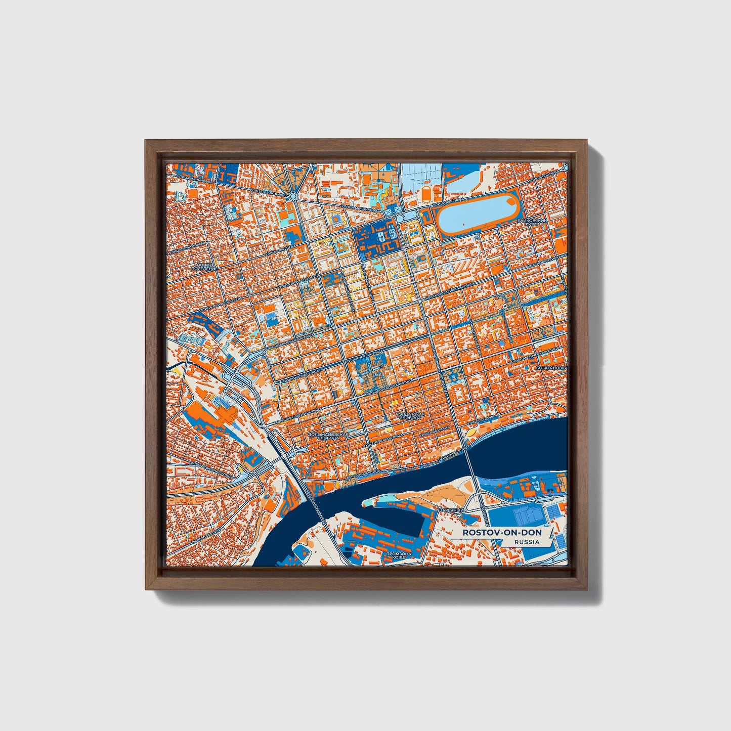Ростов-На-Дону Russia Colorful City Map Canvas Print • Dark Wooden Framed