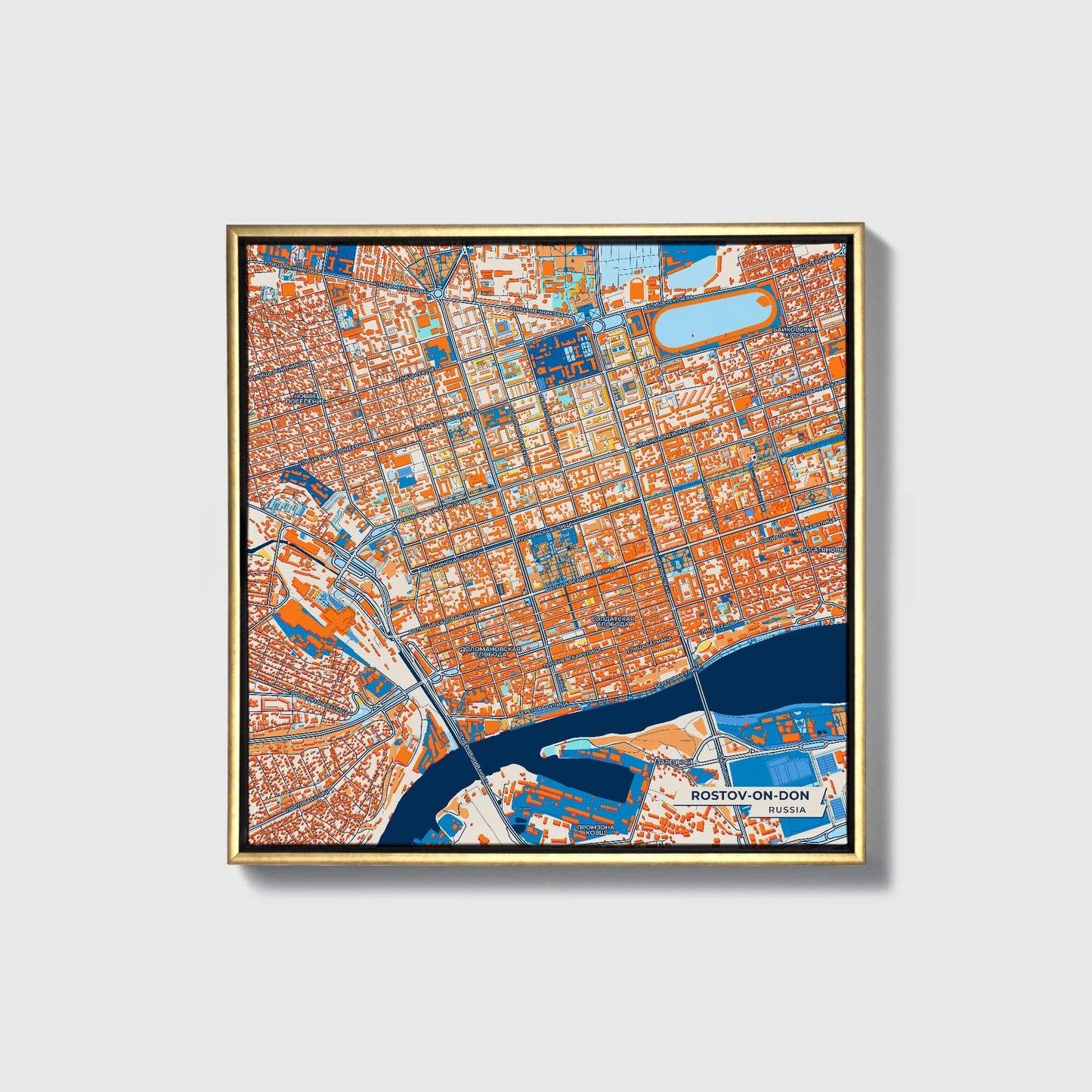 Ростов-На-Дону Russia Colorful City Map Canvas Print • Gold Framed