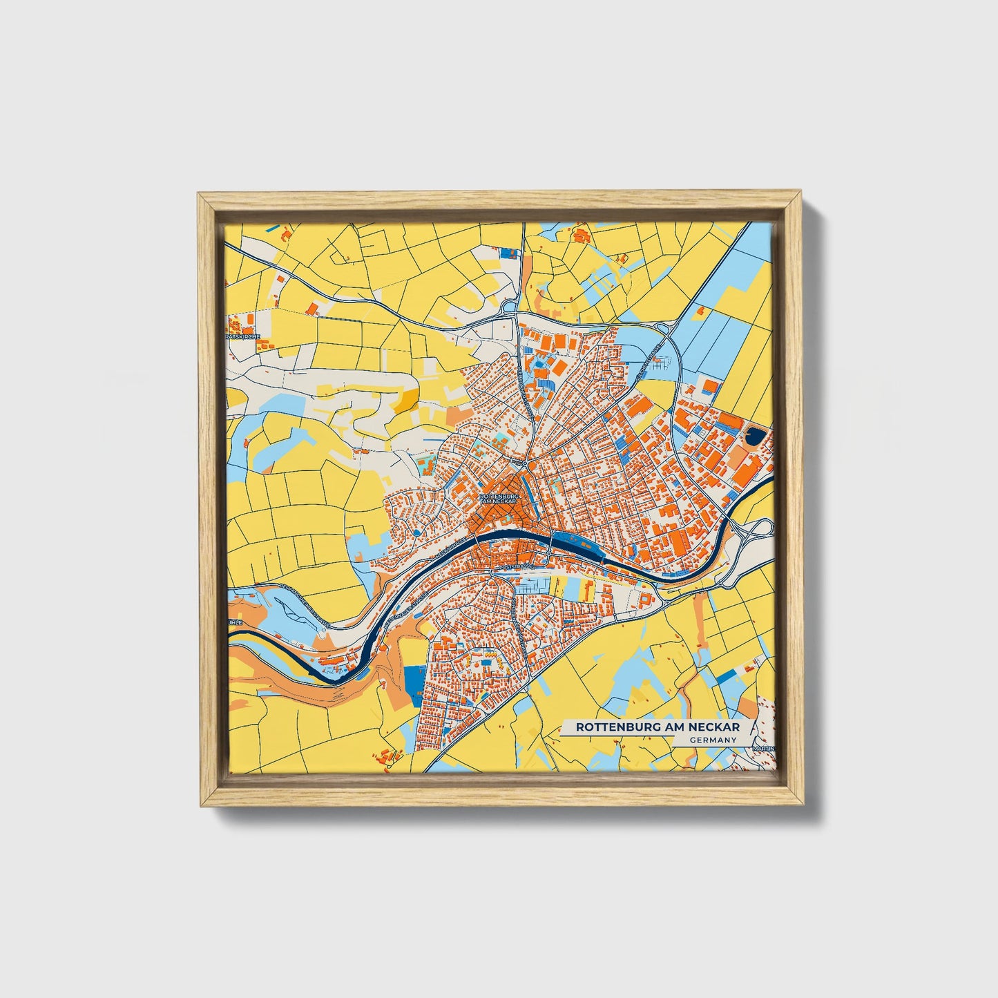 Rottenburg Am Neckar Germany Colorful City Map Canvas Print • Natural Wooden Framed