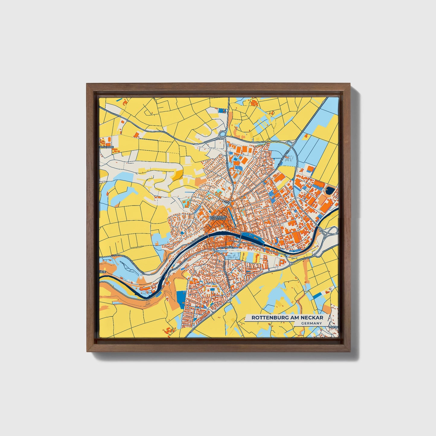 Rottenburg Am Neckar Germany Colorful City Map Canvas Print • Dark Wooden Framed