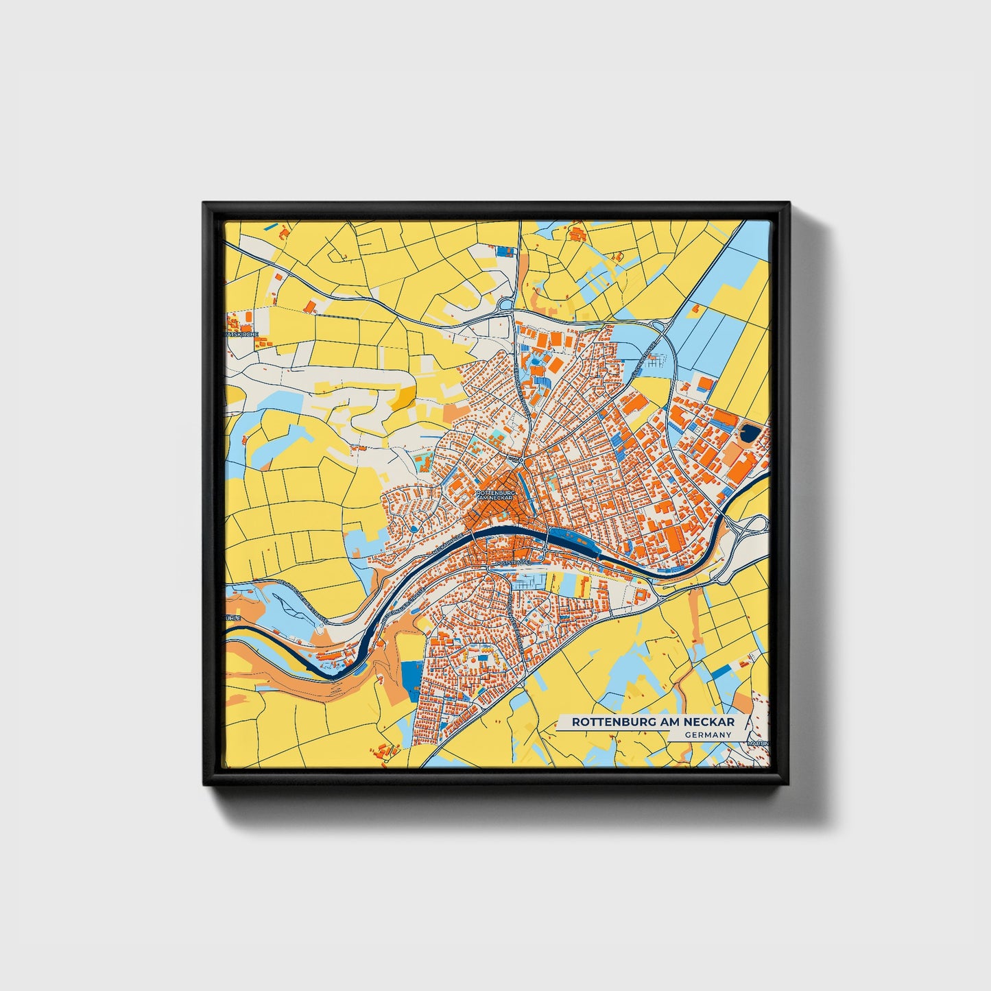Rottenburg Am Neckar Germany Colorful City Map Canvas Print • Black Framed