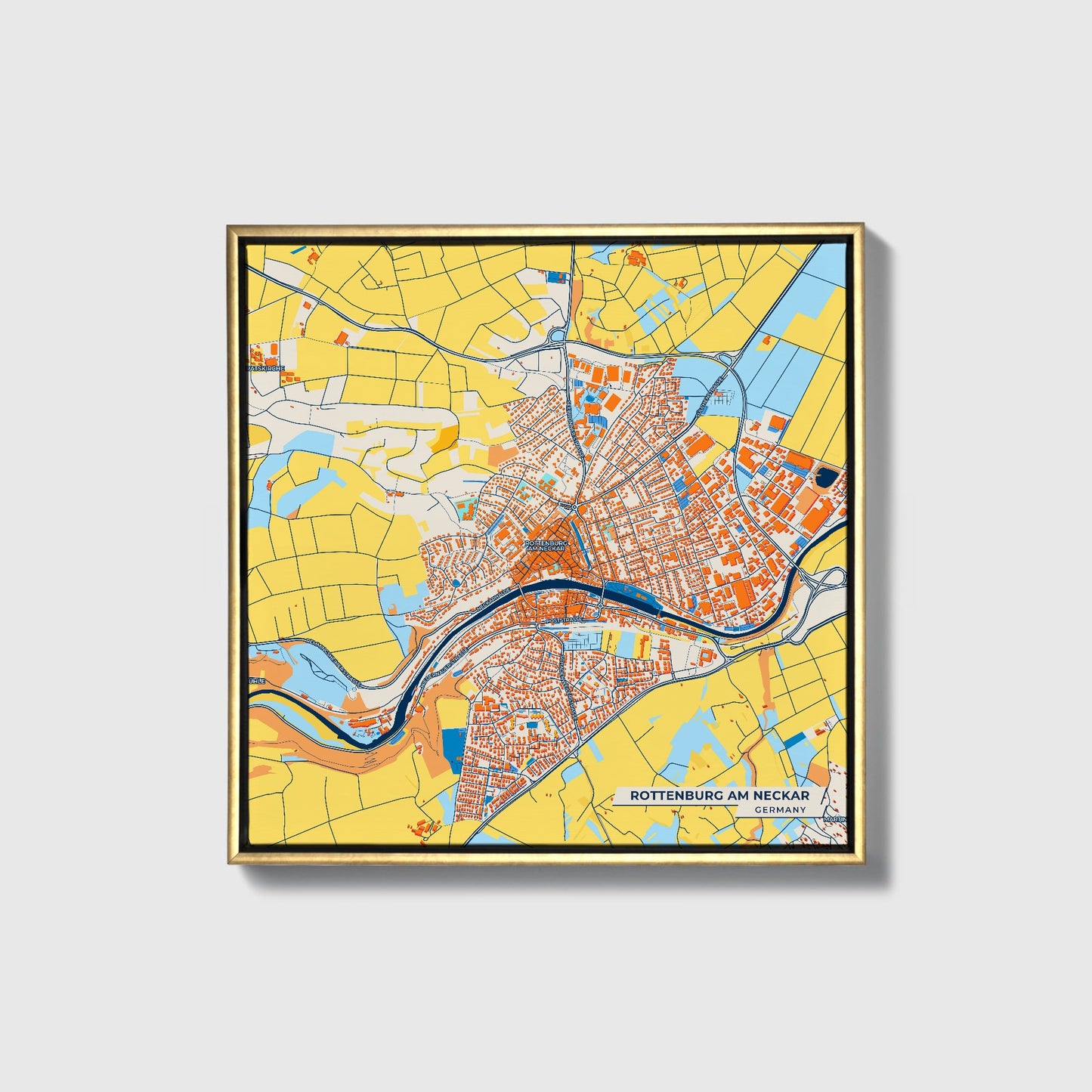 Rottenburg Am Neckar Germany Colorful City Map Canvas Print • Gold Framed
