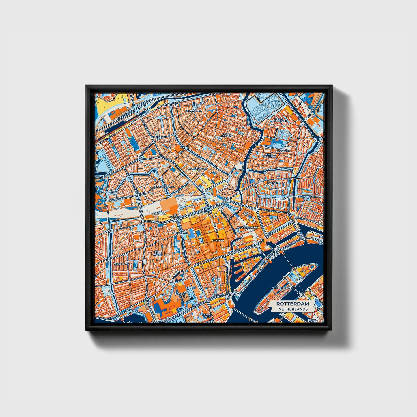 Rotterdam Netherlands Colorful City Map Canvas Print • Black Framed