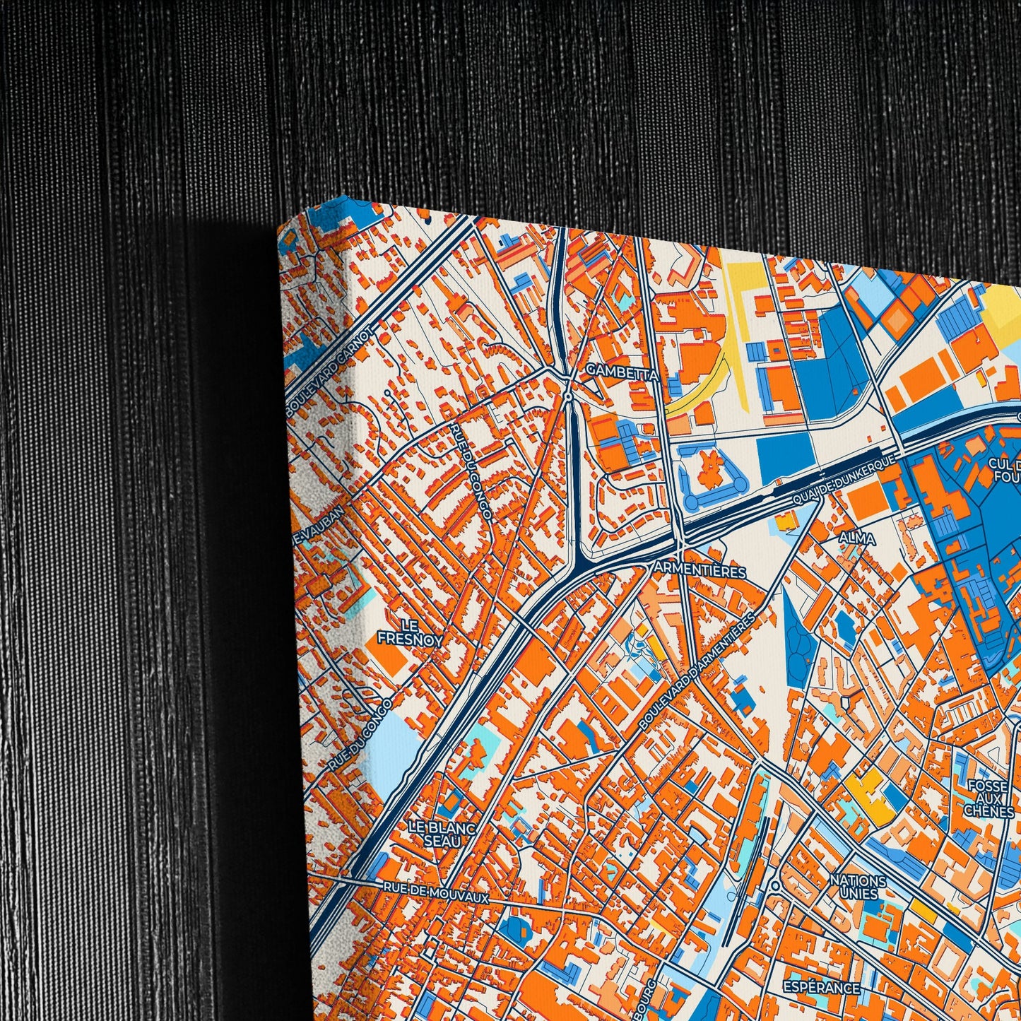 Roubaix France Colorful City Map Canvas Print Detail