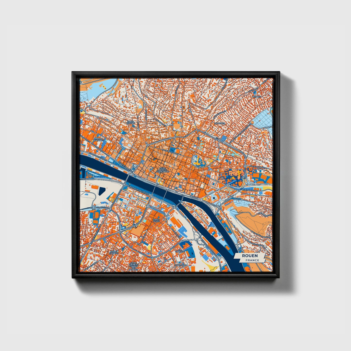 Rouen France Colorful City Map Canvas Print • Black Framed