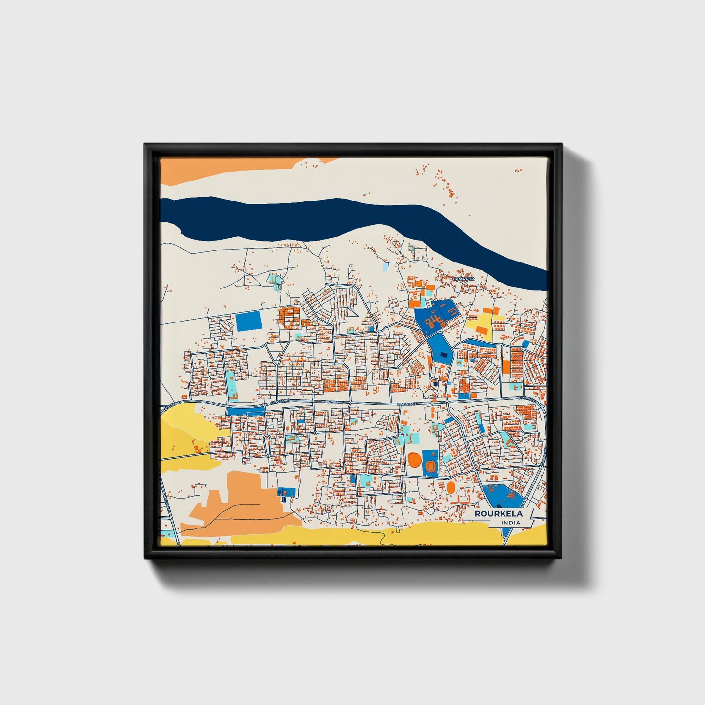 Rourkela India Colorful City Map Canvas Print • Black Framed