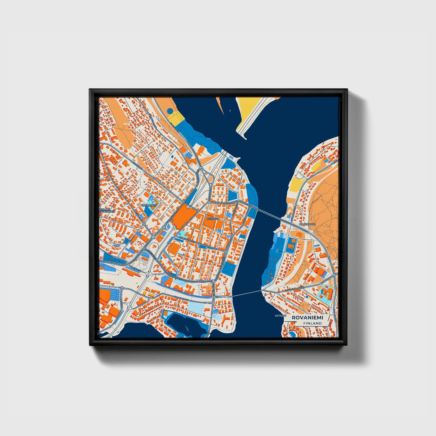 Rovaniemi Finland Colorful City Map Canvas Print • Black Framed