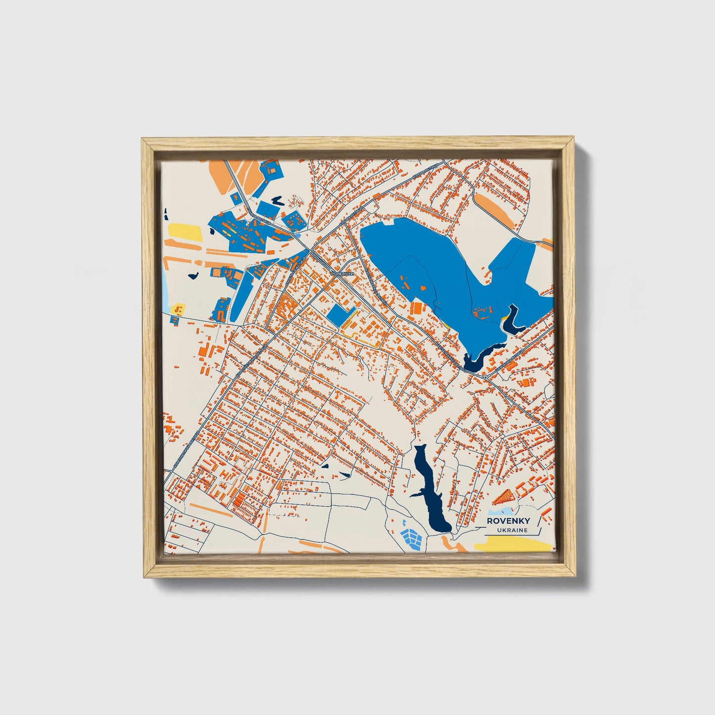 Ровенки Ukraine Colorful City Map Canvas Print • Natural Wooden Framed