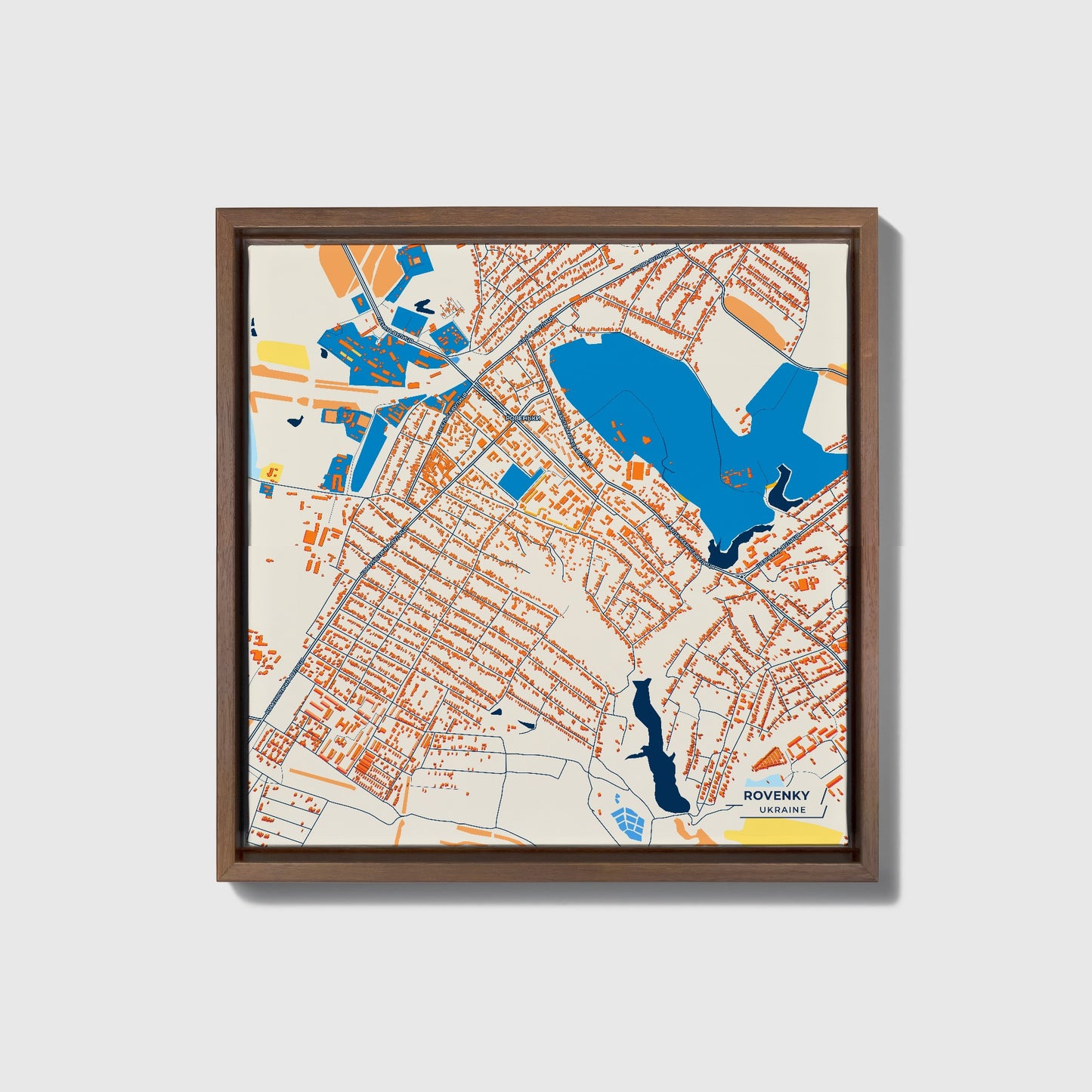 Ровенки Ukraine Colorful City Map Canvas Print • Dark Wooden Framed