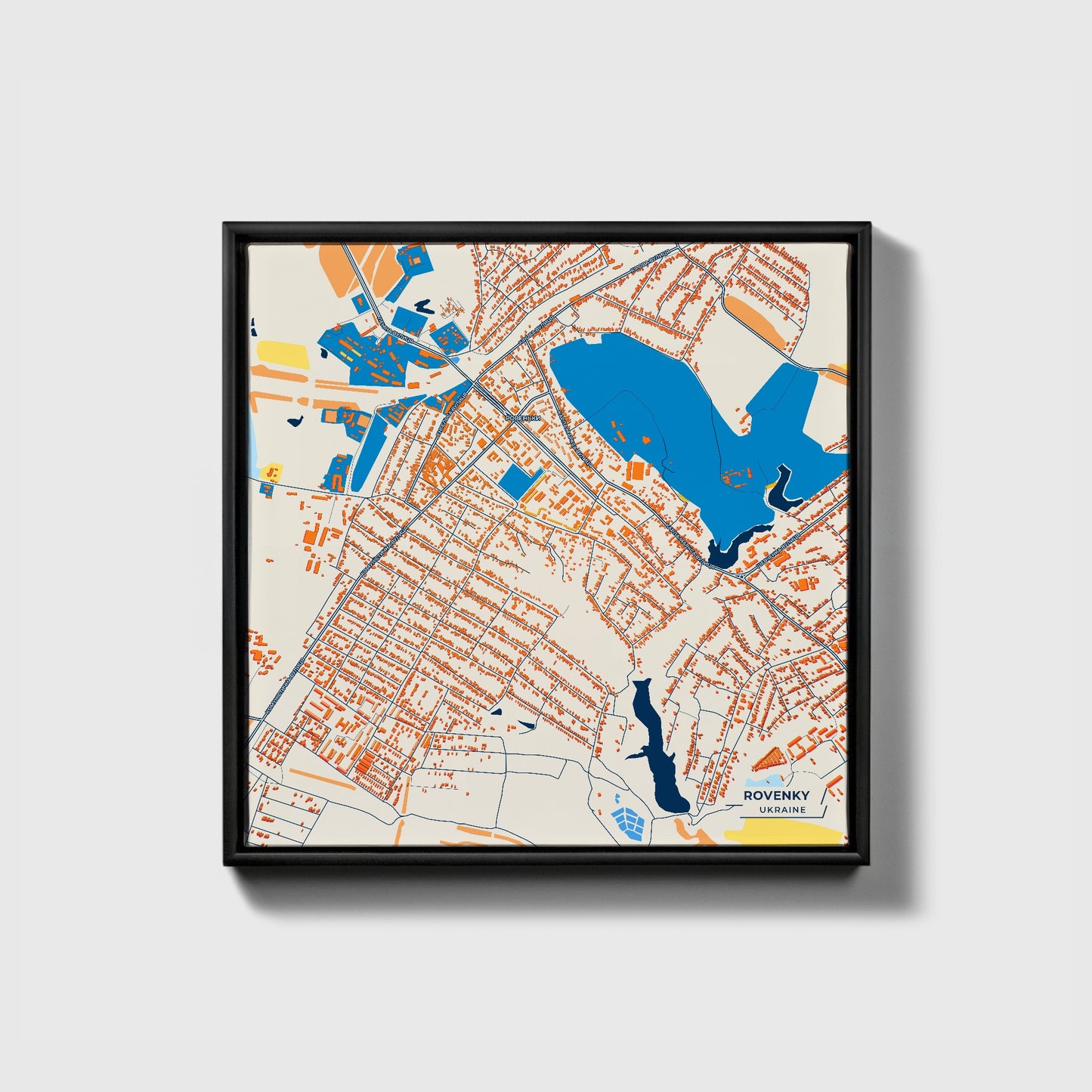 Ровенки Ukraine Colorful City Map Canvas Print • Black Framed