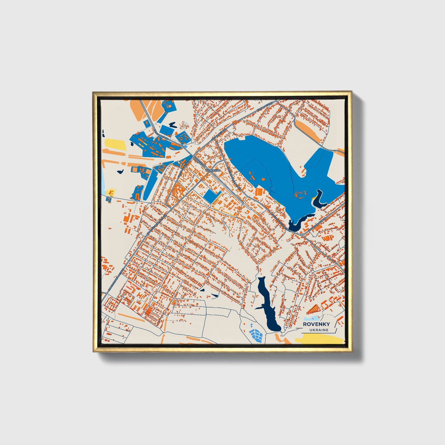 Ровенки Ukraine Colorful City Map Canvas Print • Gold Framed