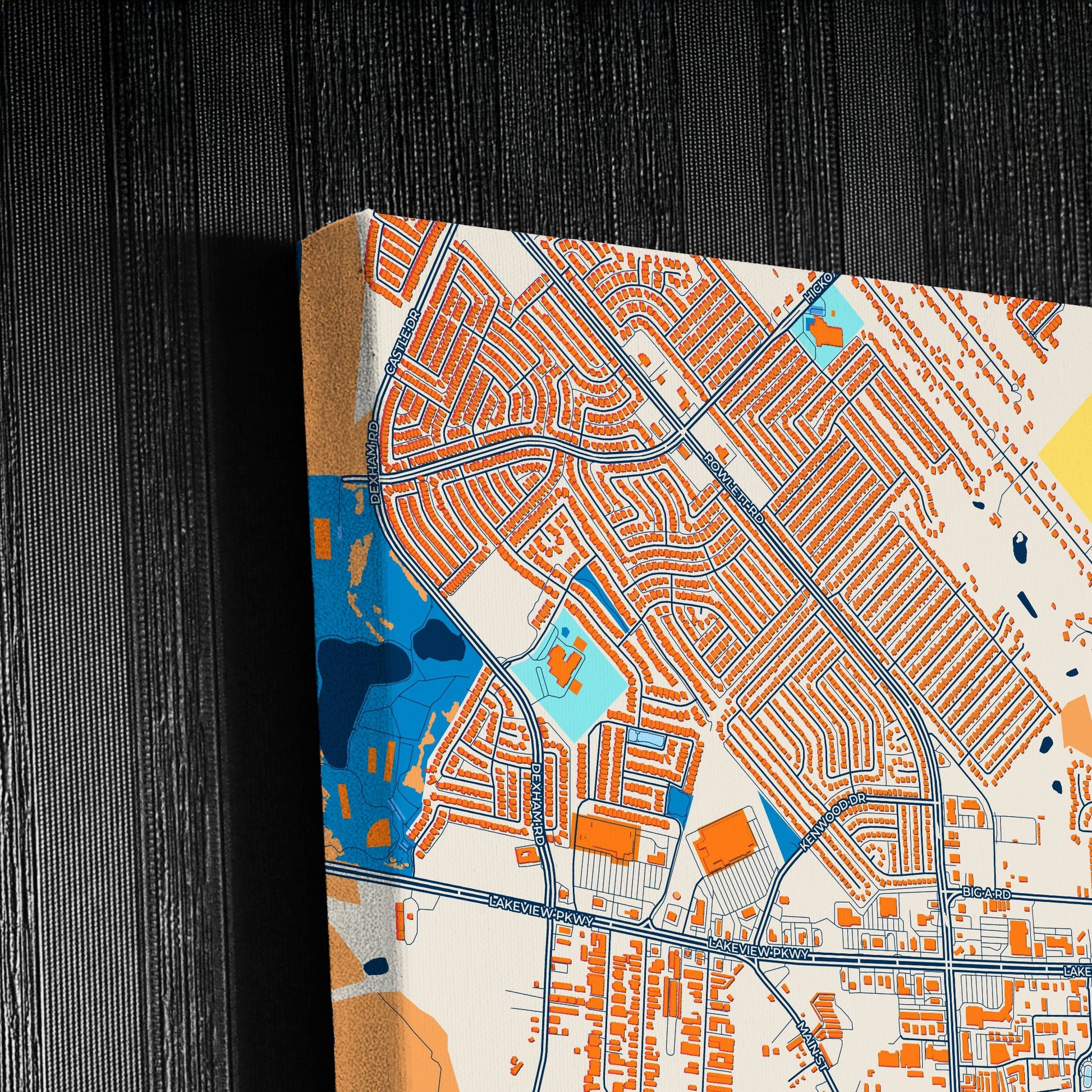 Rowlett Texas Colorful City Map Canvas Print Detail