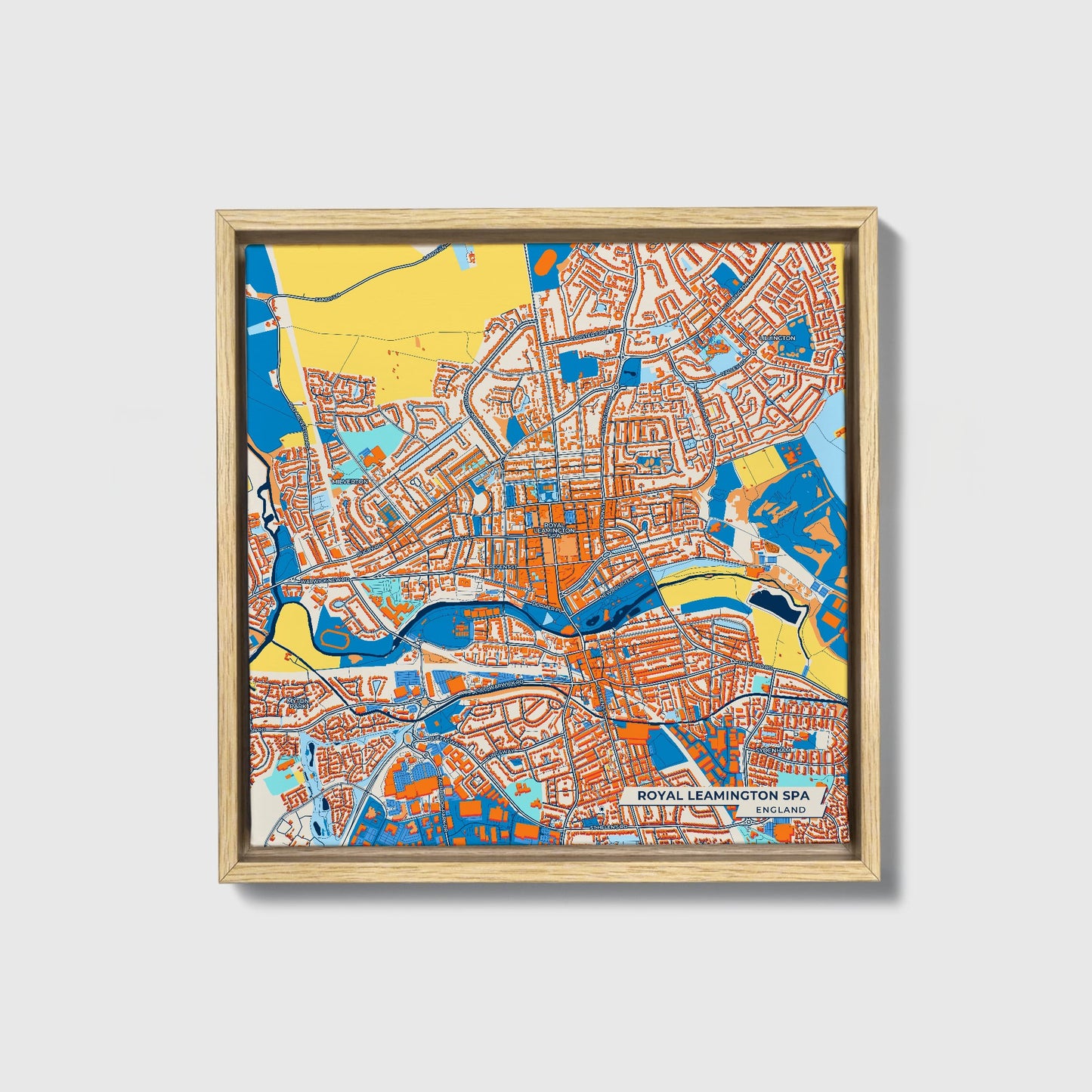 Royal Leamington Spa England Colorful City Map Canvas Print • Natural Wooden Framed