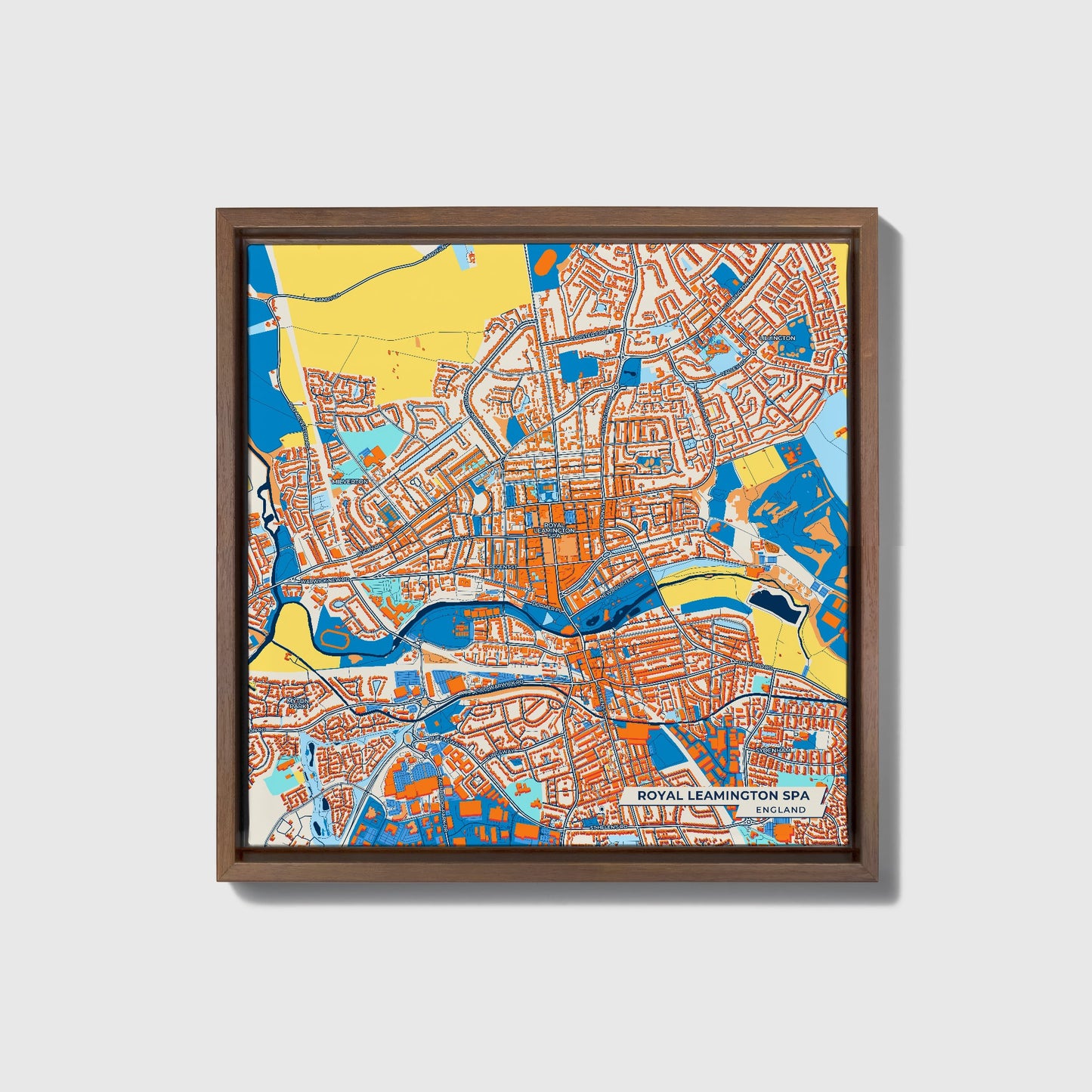 Royal Leamington Spa England Colorful City Map Canvas Print • Dark Wooden Framed