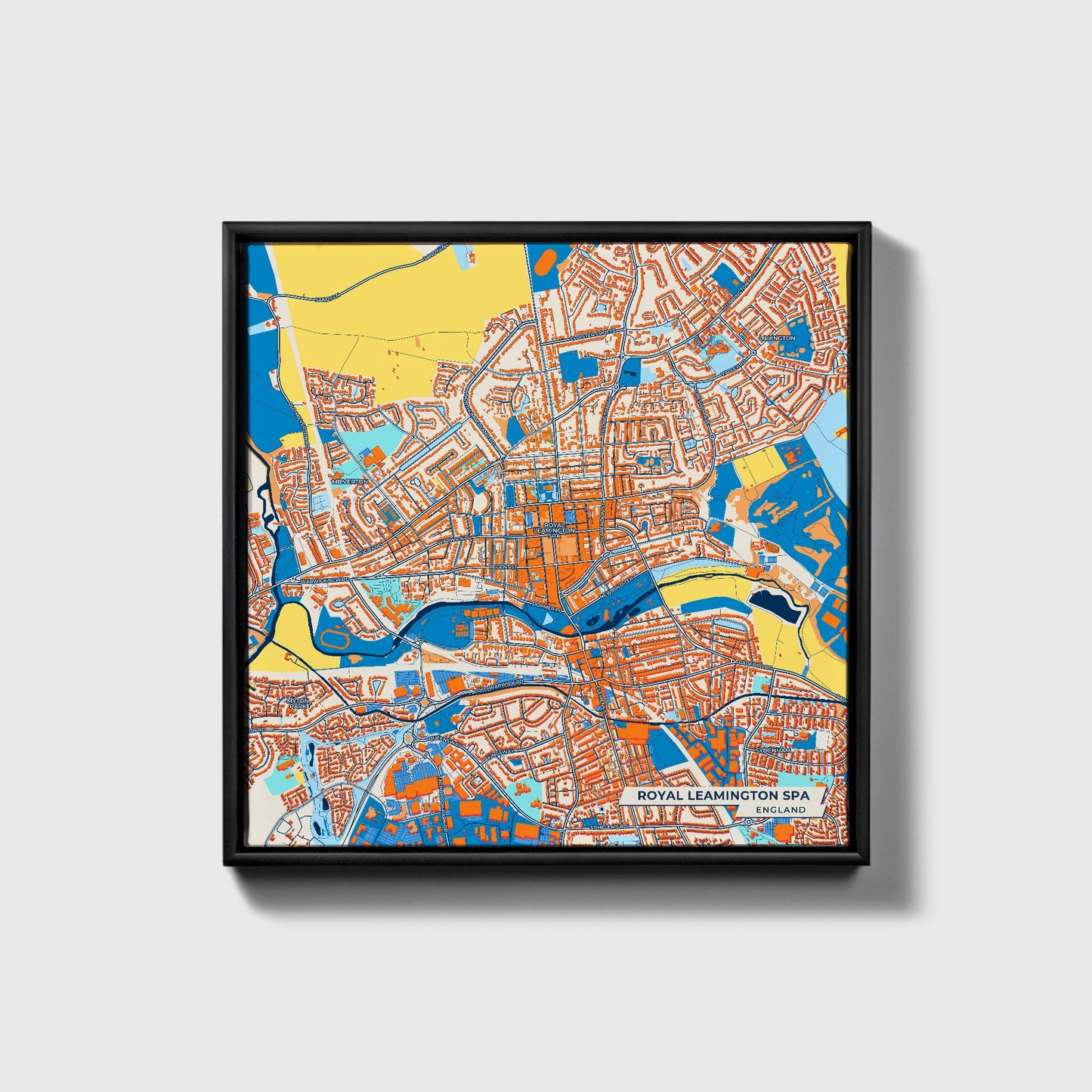 Royal Leamington Spa England Colorful City Map Canvas Print • Black Framed