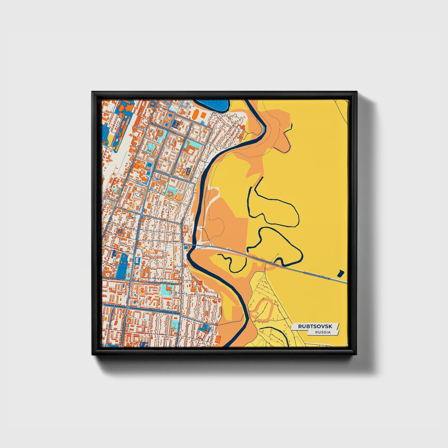 Рубцовский Russia Colorful City Map Canvas Print • Black Framed