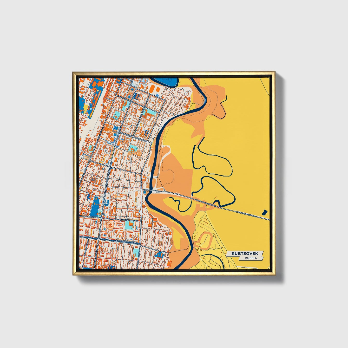 Рубцовский Russia Colorful City Map Canvas Print • Gold Framed
