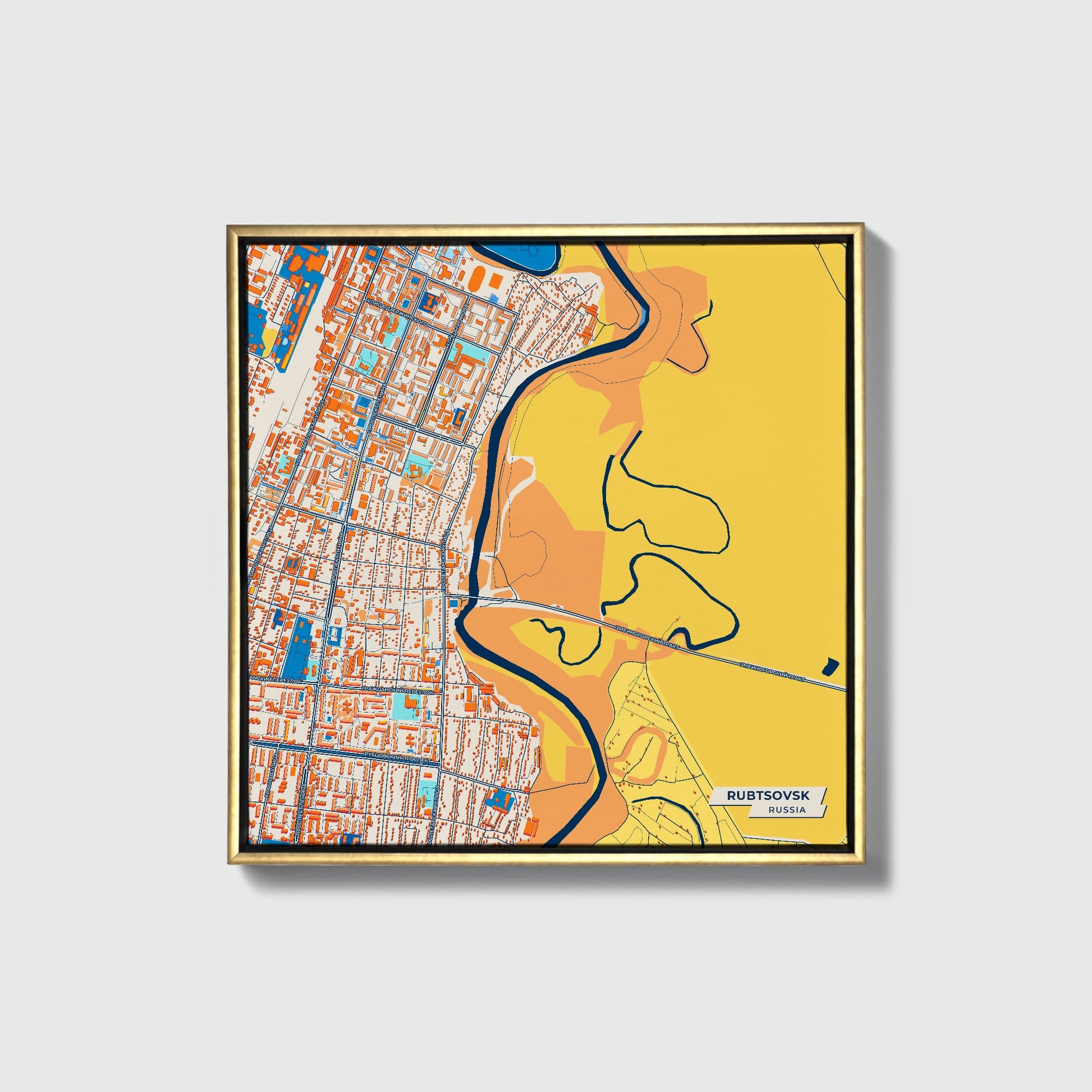 Рубцовский Russia Colorful City Map Canvas Print • Gold Framed