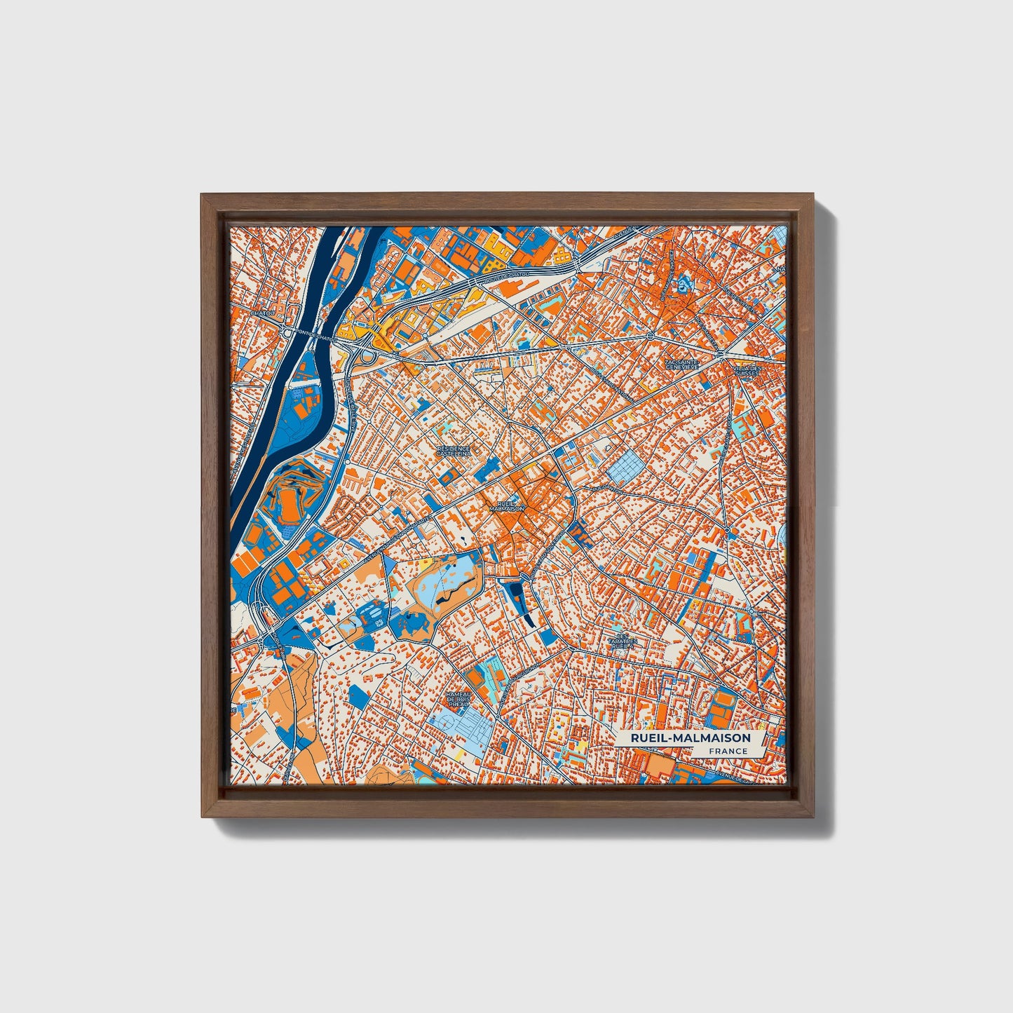 Rueil-Malmaison France Colorful City Map Canvas Print • Dark Wooden Framed
