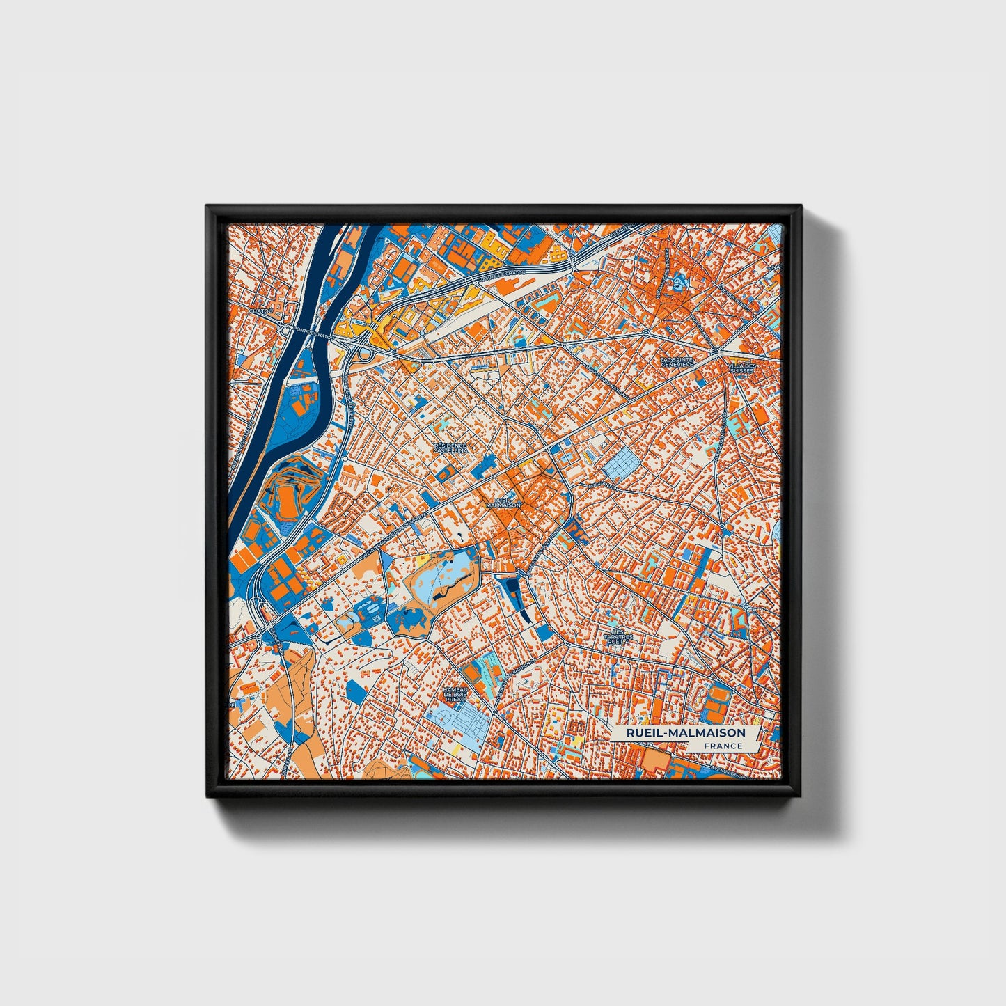 Rueil-Malmaison France Colorful City Map Canvas Print • Black Framed