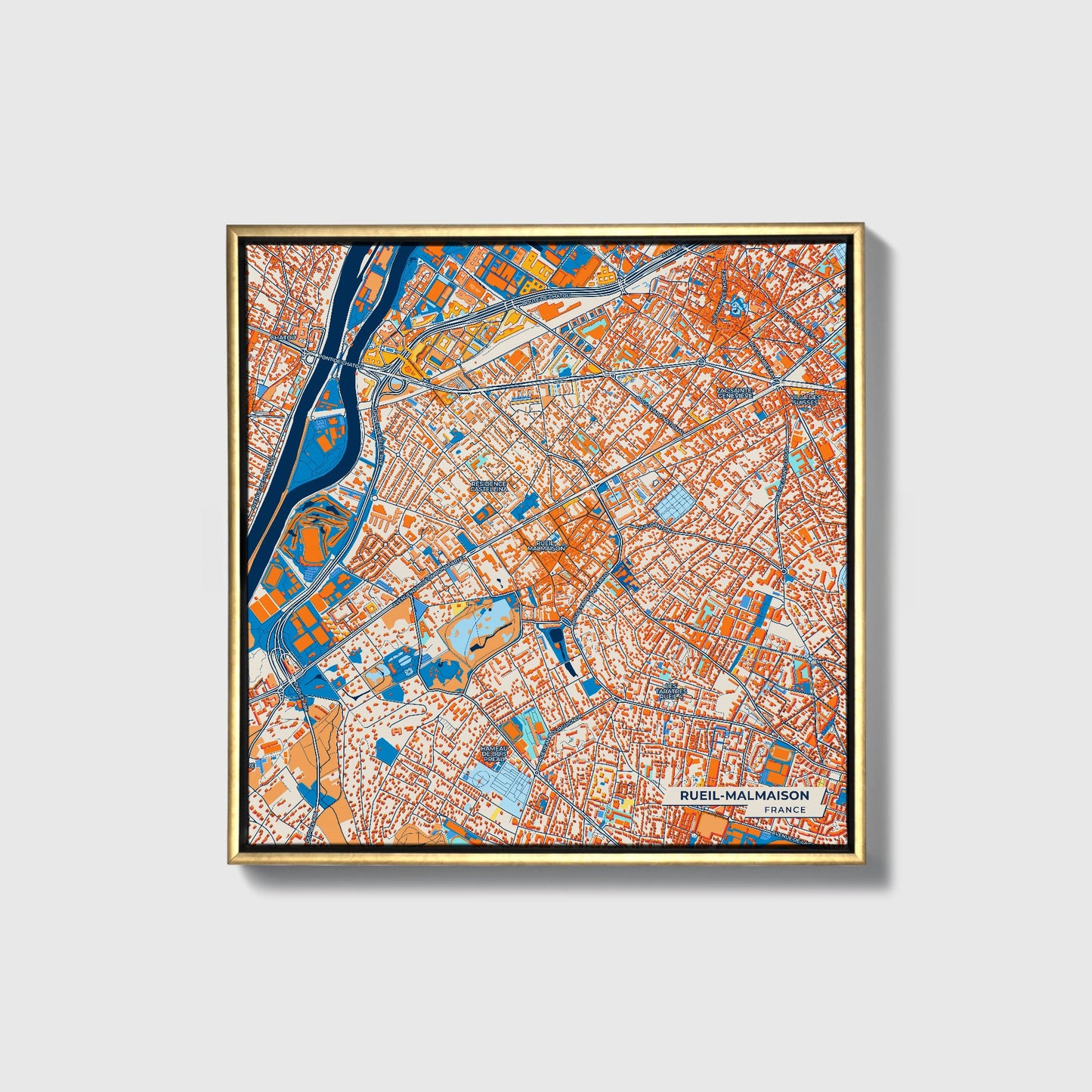 Rueil-Malmaison France Colorful City Map Canvas Print • Gold Framed
