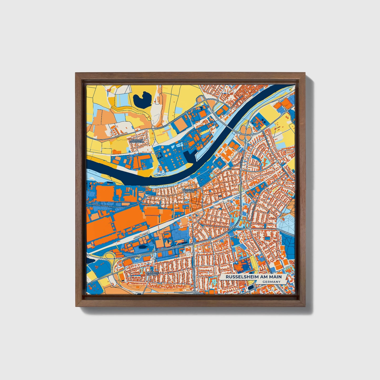 Rüsselsheim Am Main Germany Colorful City Map Canvas Print • Dark Wooden Framed